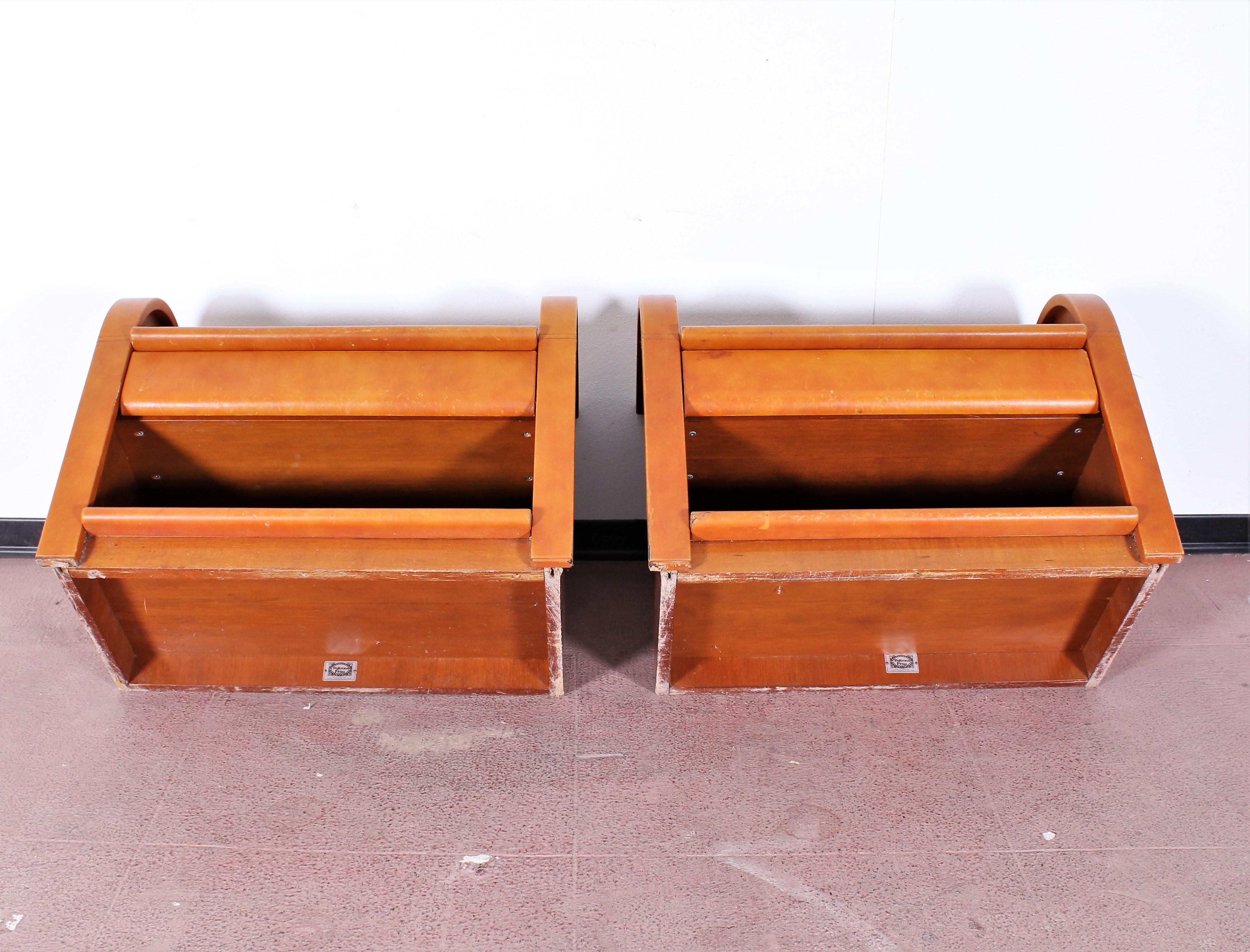 Midcentury Wood and Leather Poltrona Frau Nightstands, Set of 2, Italy, 1960s 11