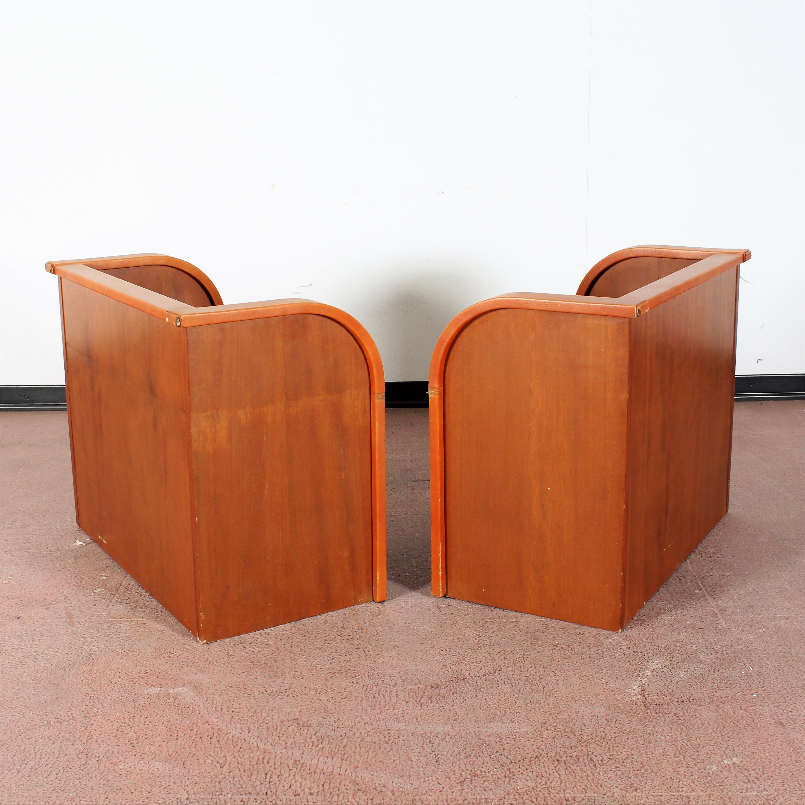 Late 20th Century Midcentury Wood and Leather Poltrona Frau Nightstands, Set of 2, Italy, 1960s