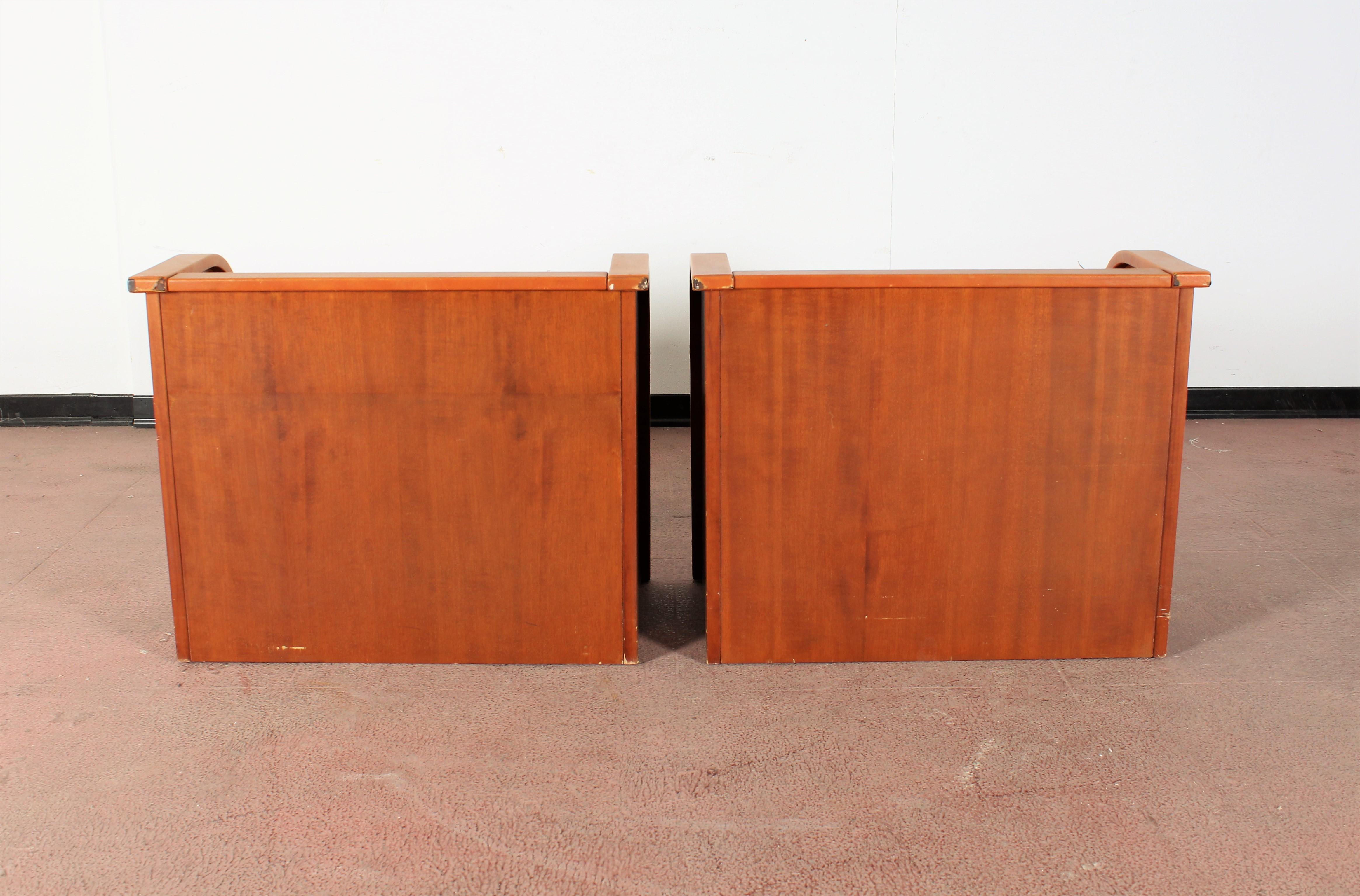 Midcentury Wood and Leather Poltrona Frau Nightstands, Set of 2, Italy, 1960s 1