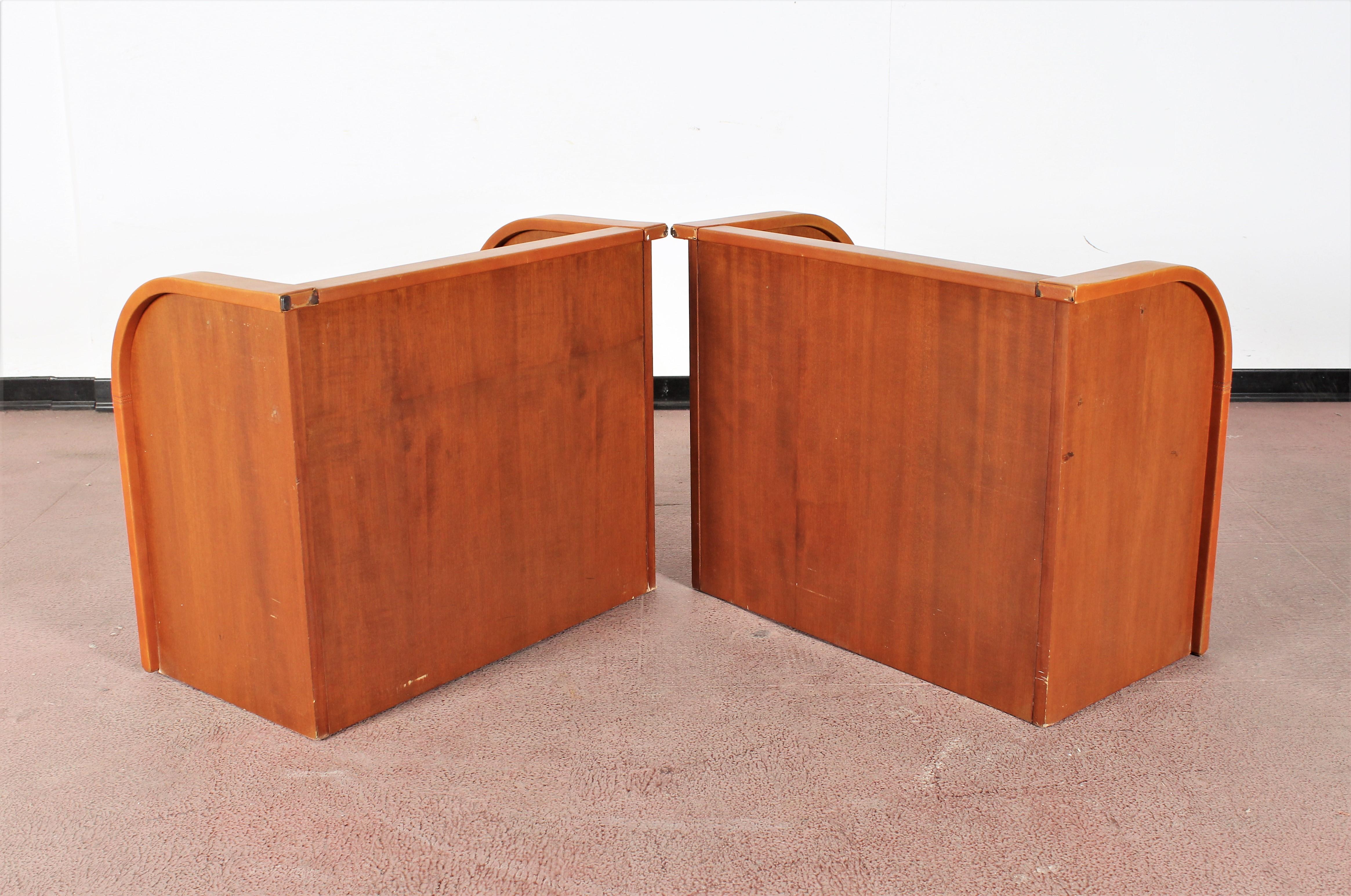 Midcentury Wood and Leather Poltrona Frau Nightstands, Set of 2, Italy, 1960s 2