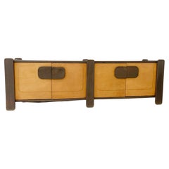 Mid-Century Wood and Leather Sideboard, Belgium, 1970s Retro Mid-Century Wood and Leather Sideboard, Belgium, 1970s