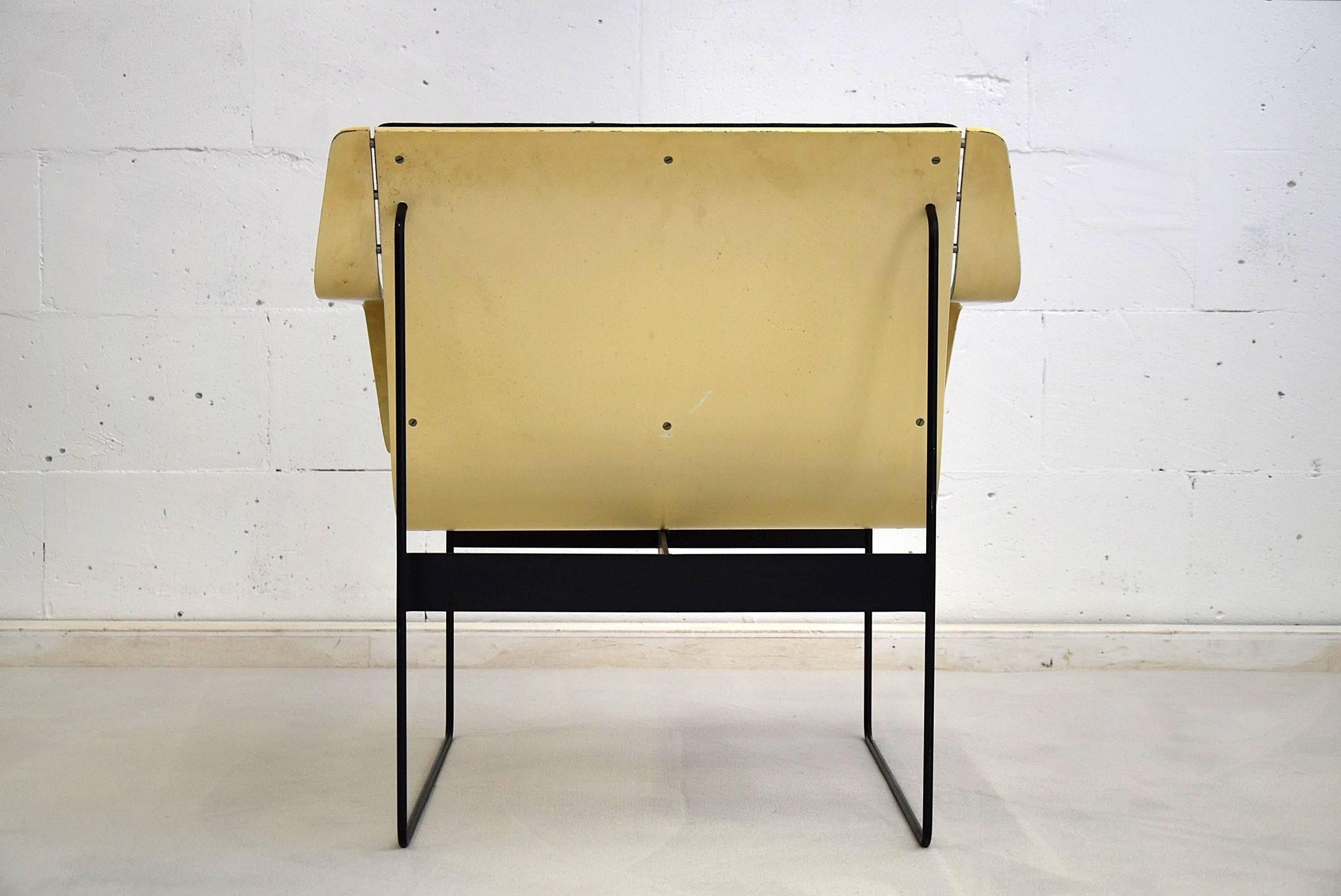 Plywood Mid-Century Wood and Metal Armchair For Sale