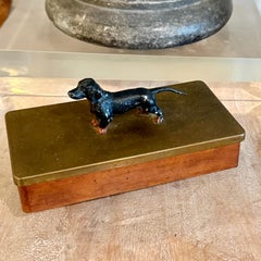 Mid-Century Wood and Metal Box with Dachshund Dog