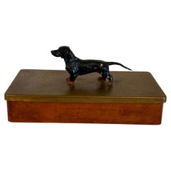 Mid-Century Wood and Metal Box with Dachshund Dog