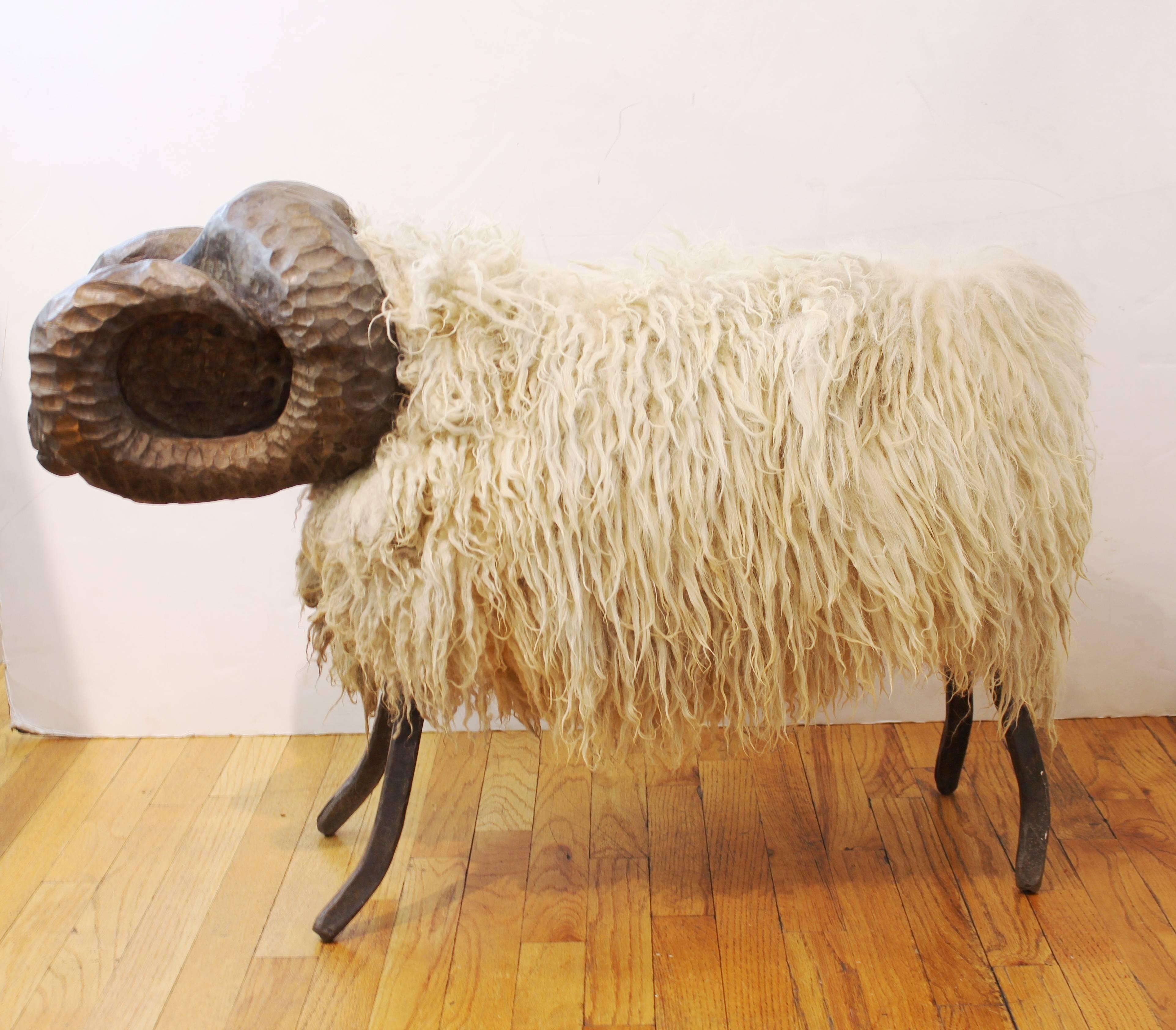 Midcentury Wood and Metal Sheep  In Good Condition In New York, NY