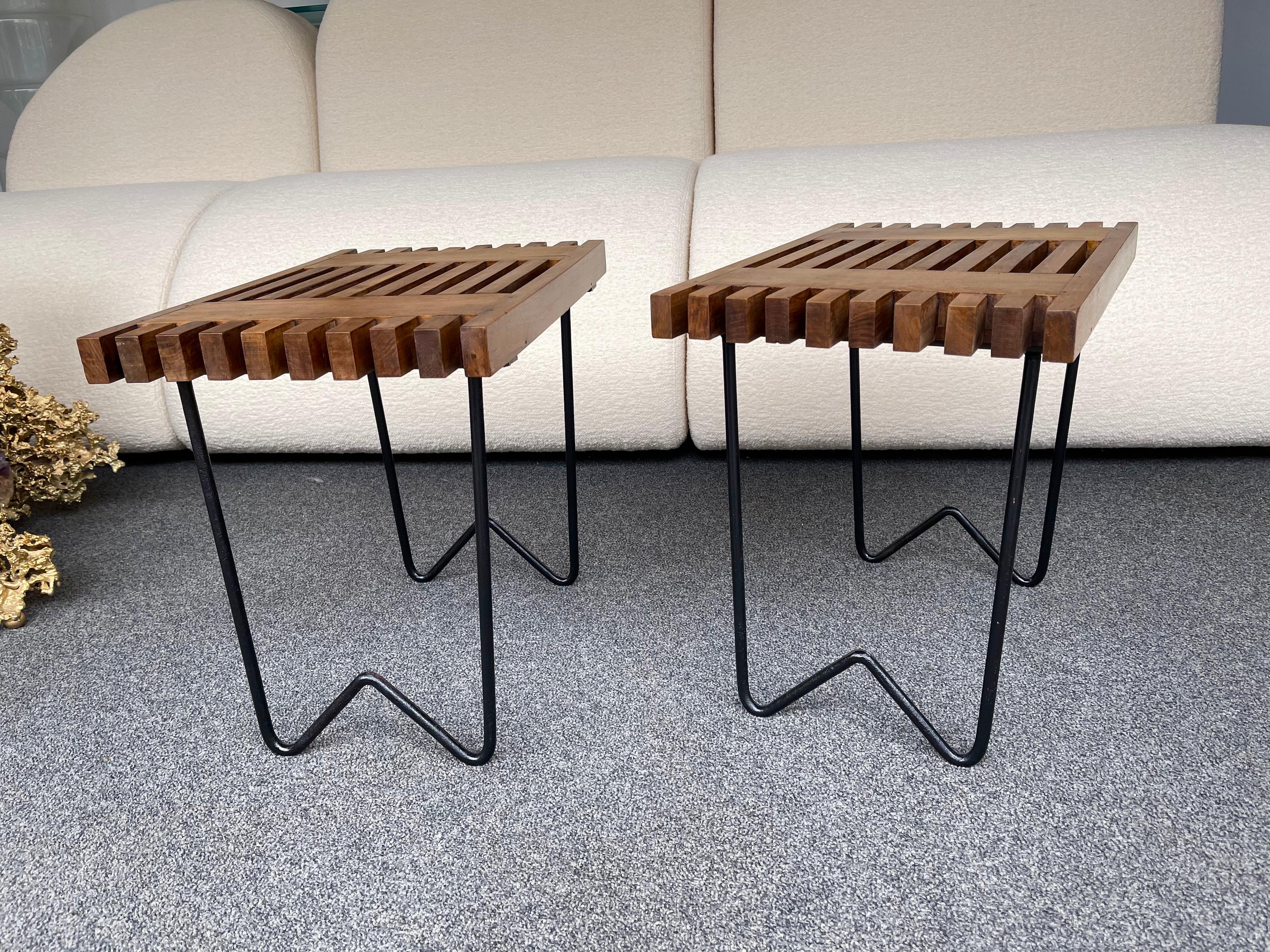 Mid Century Wood and Metal Stools, Italy, 1950s 4