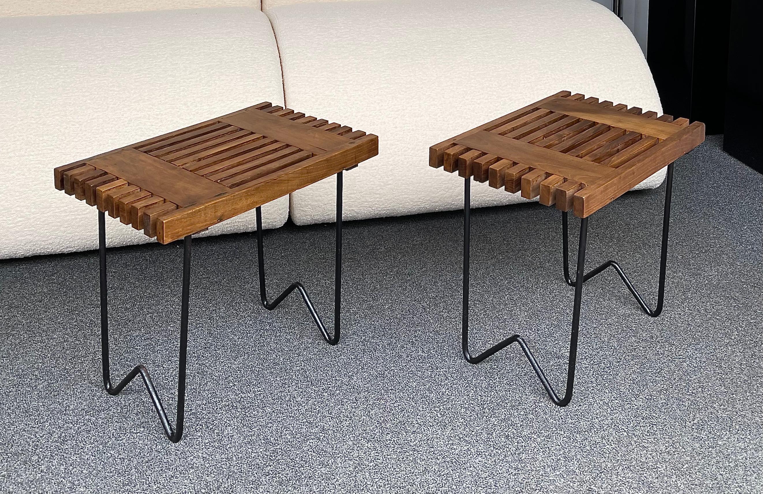 Mid Century Wood and Metal Stools, Italy, 1950s 5