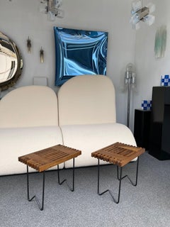Mid Century Wood and Metal Stools, Italy, 1950s