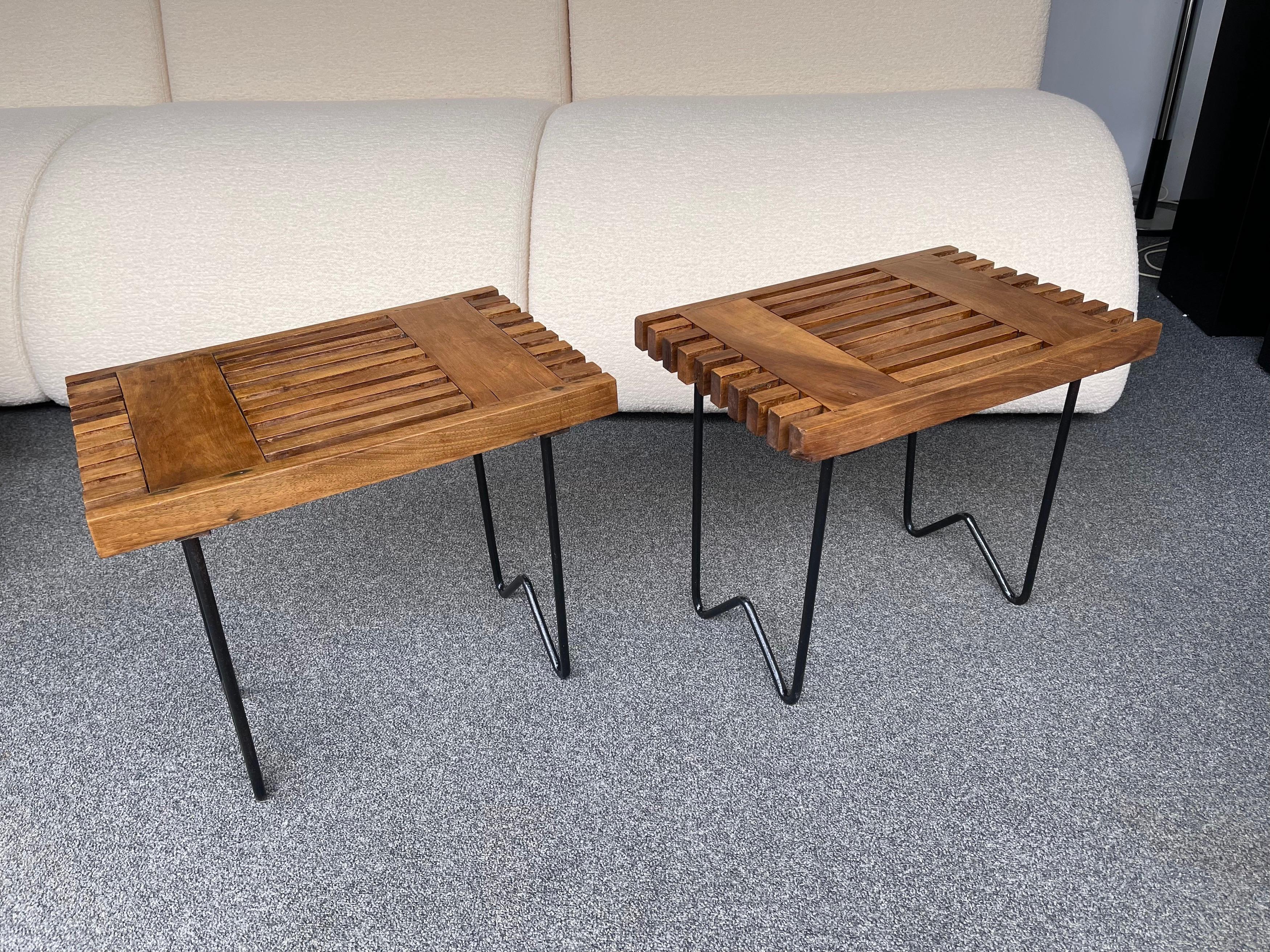 Mid-20th Century Mid Century Wood and Metal Stools, Italy, 1950s