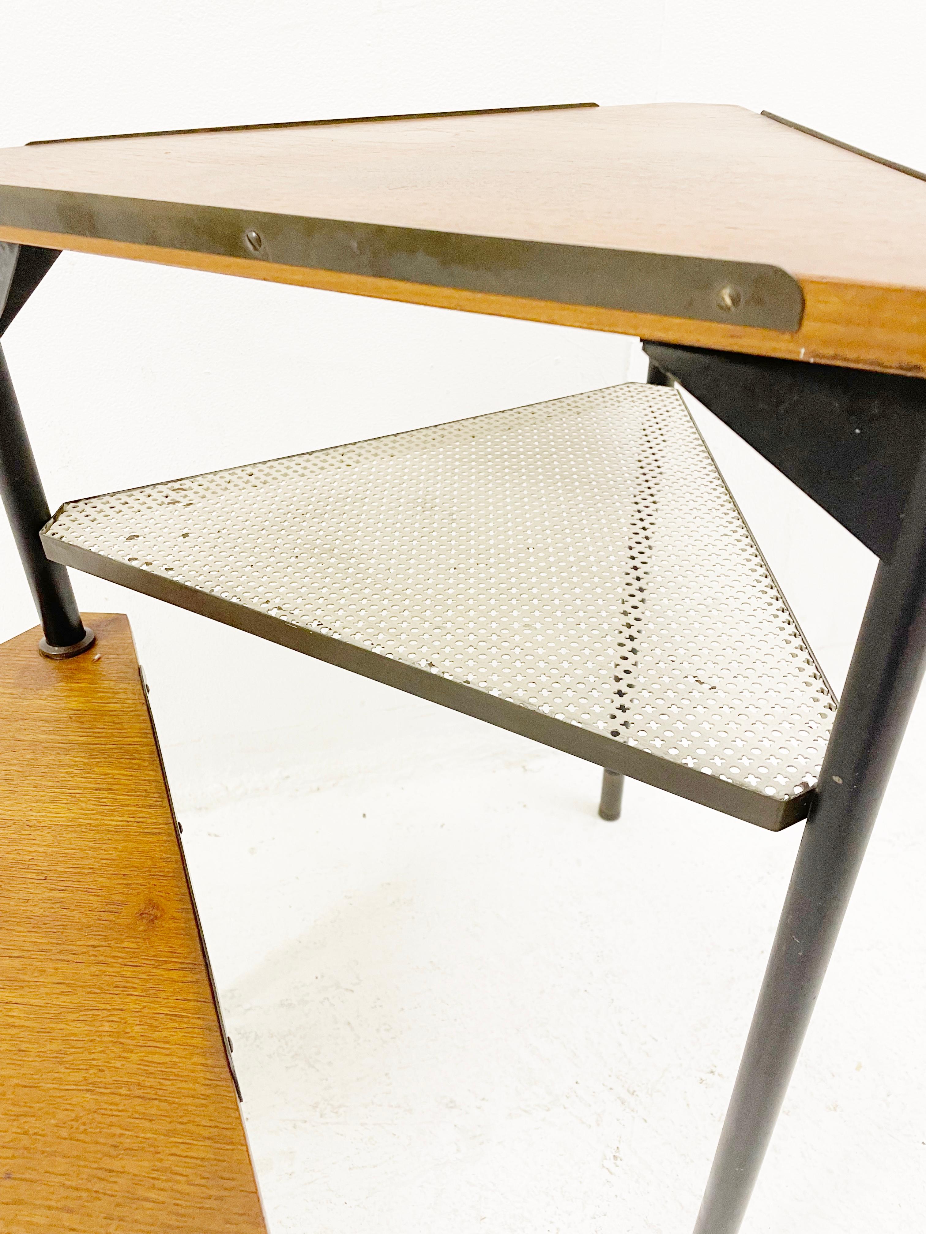 Mid-century wood and perforated metal nesting tables - Italy 1960s.
