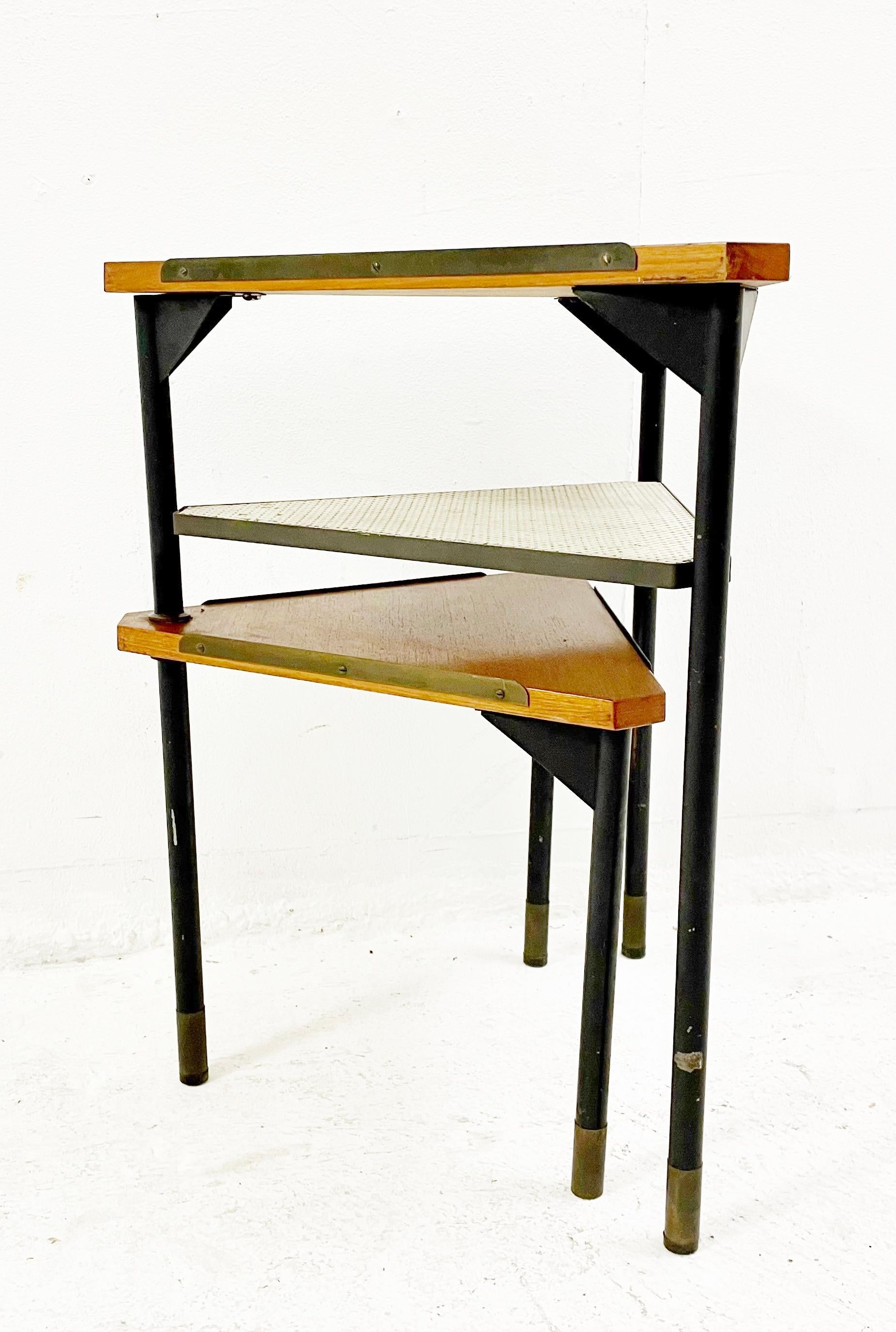 Mid-Century Wood and Perforated Metal Nesting Tables, Italy 1960s In Good Condition In Brussels, BE