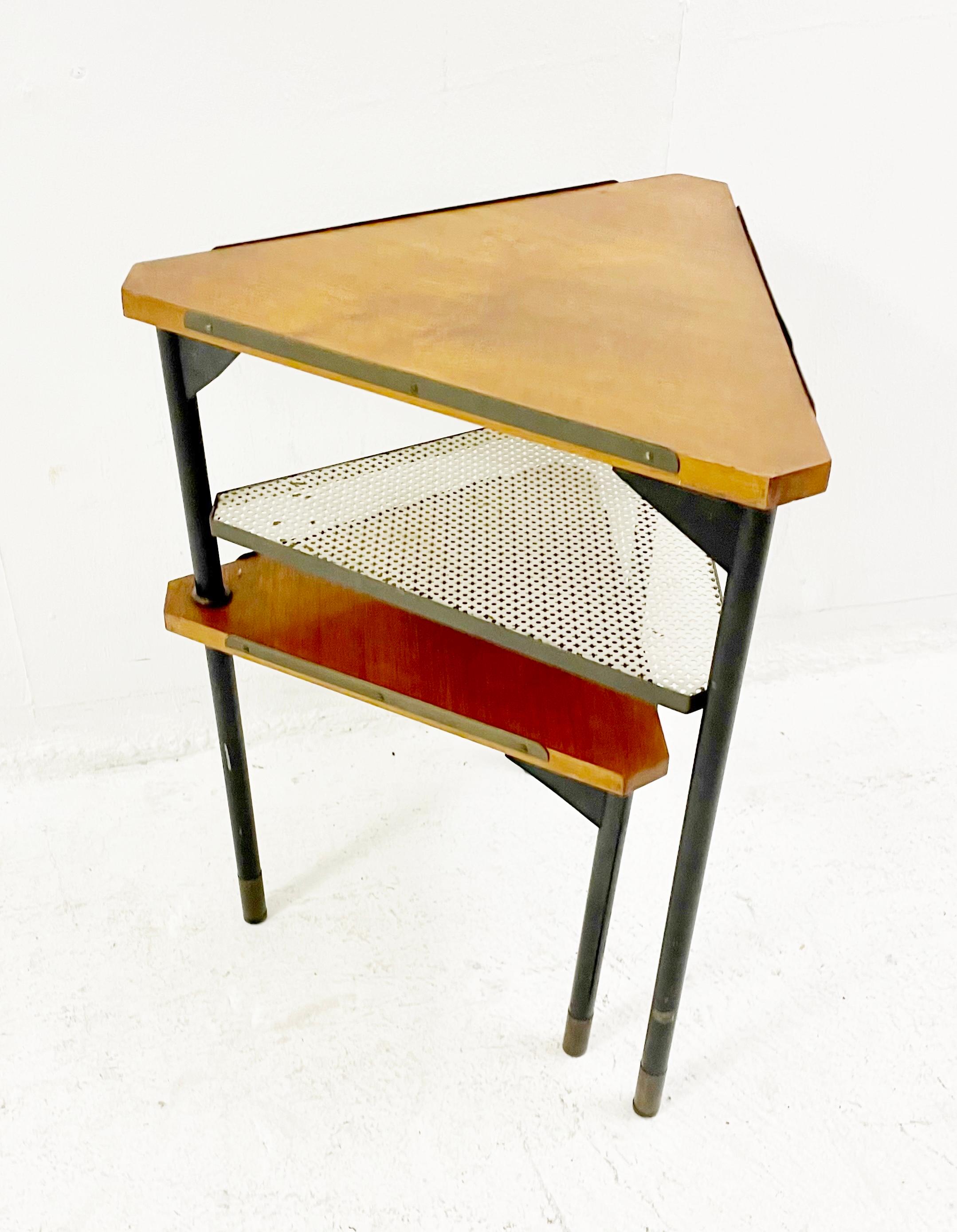 Mid-20th Century Mid-Century Wood and Perforated Metal Nesting Tables, Italy 1960s