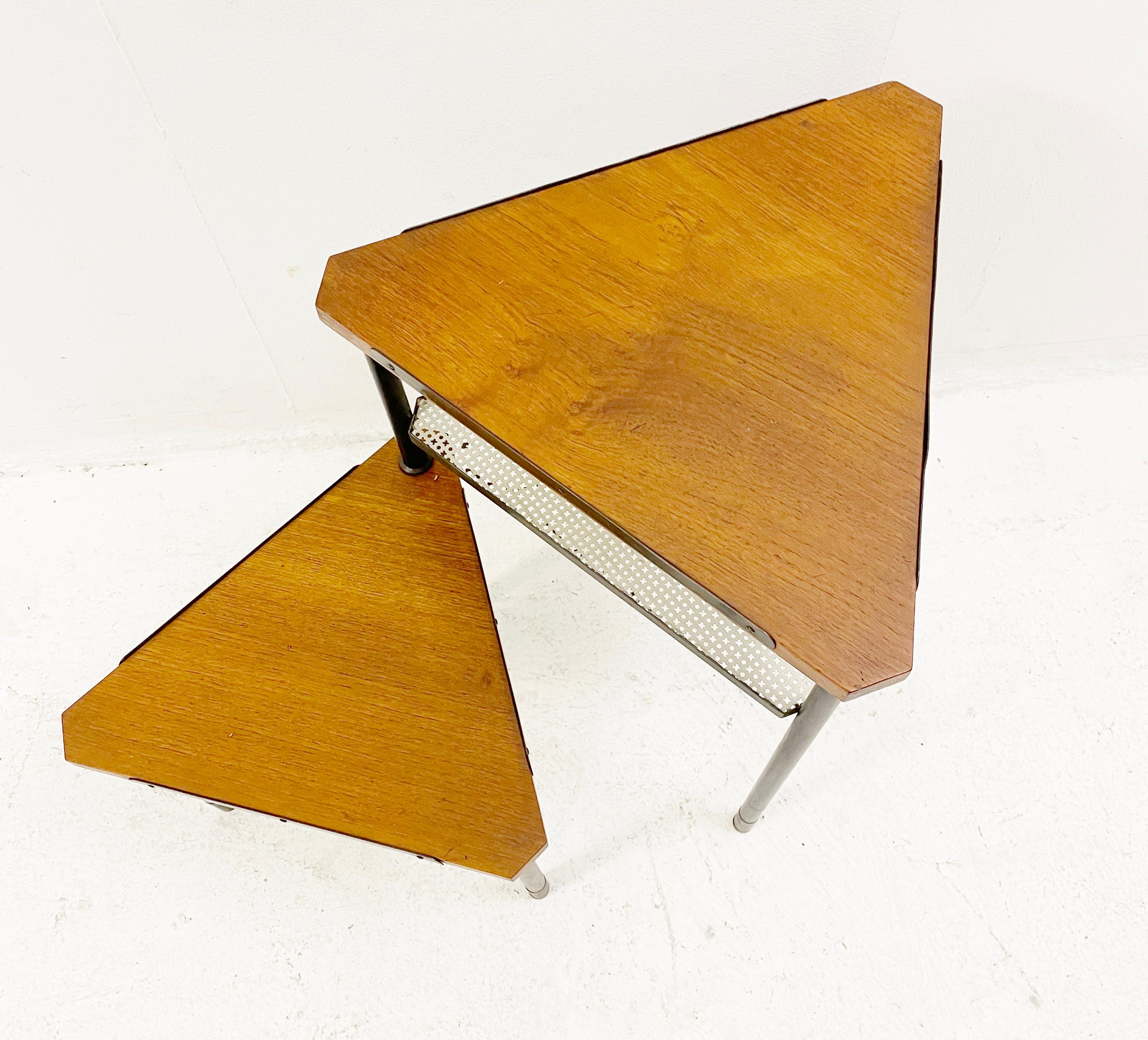 Mid-Century Wood and Perforated Metal Nesting Tables, Italy 1960s 1