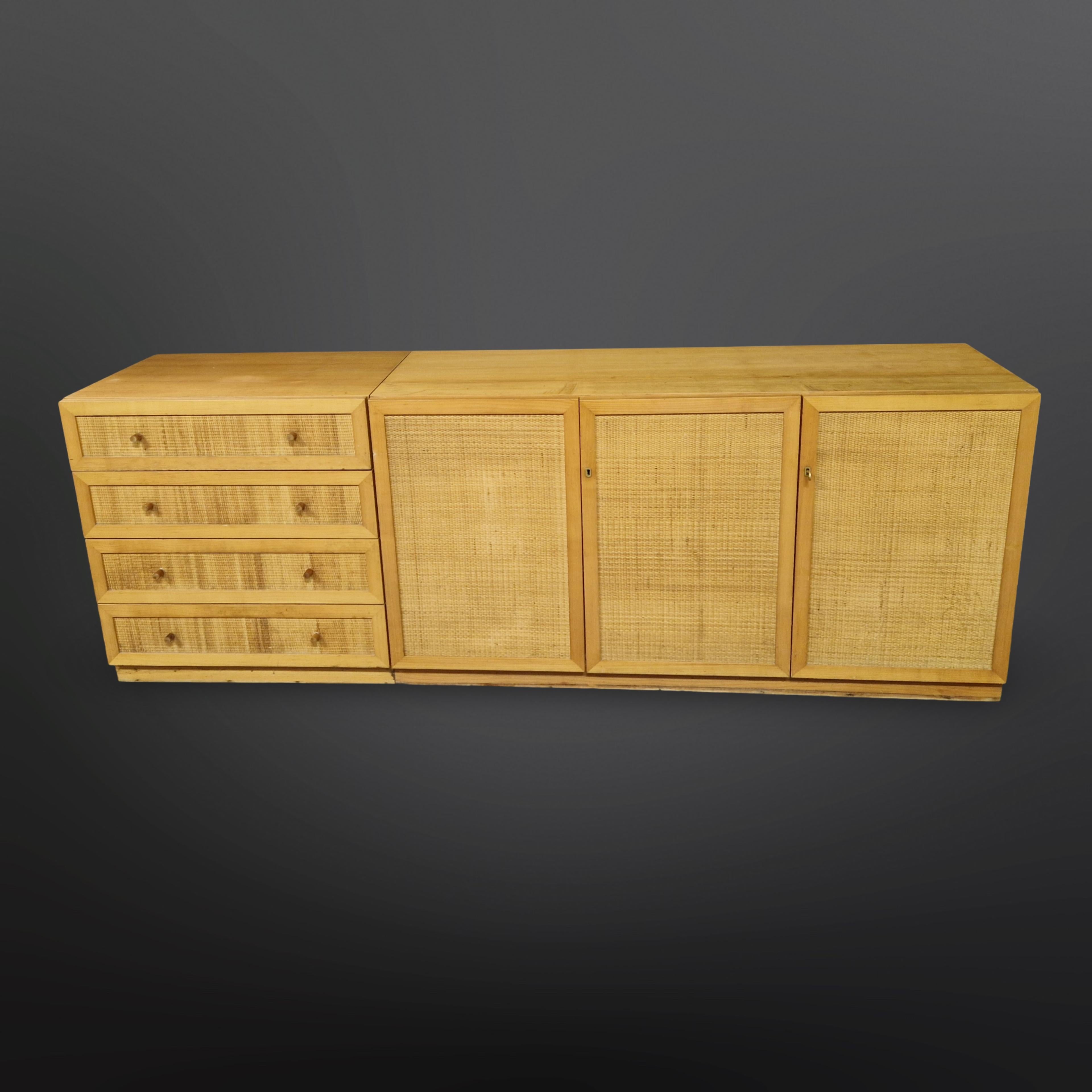 Mid century wood and rattan sideboard, Germany 1966 3