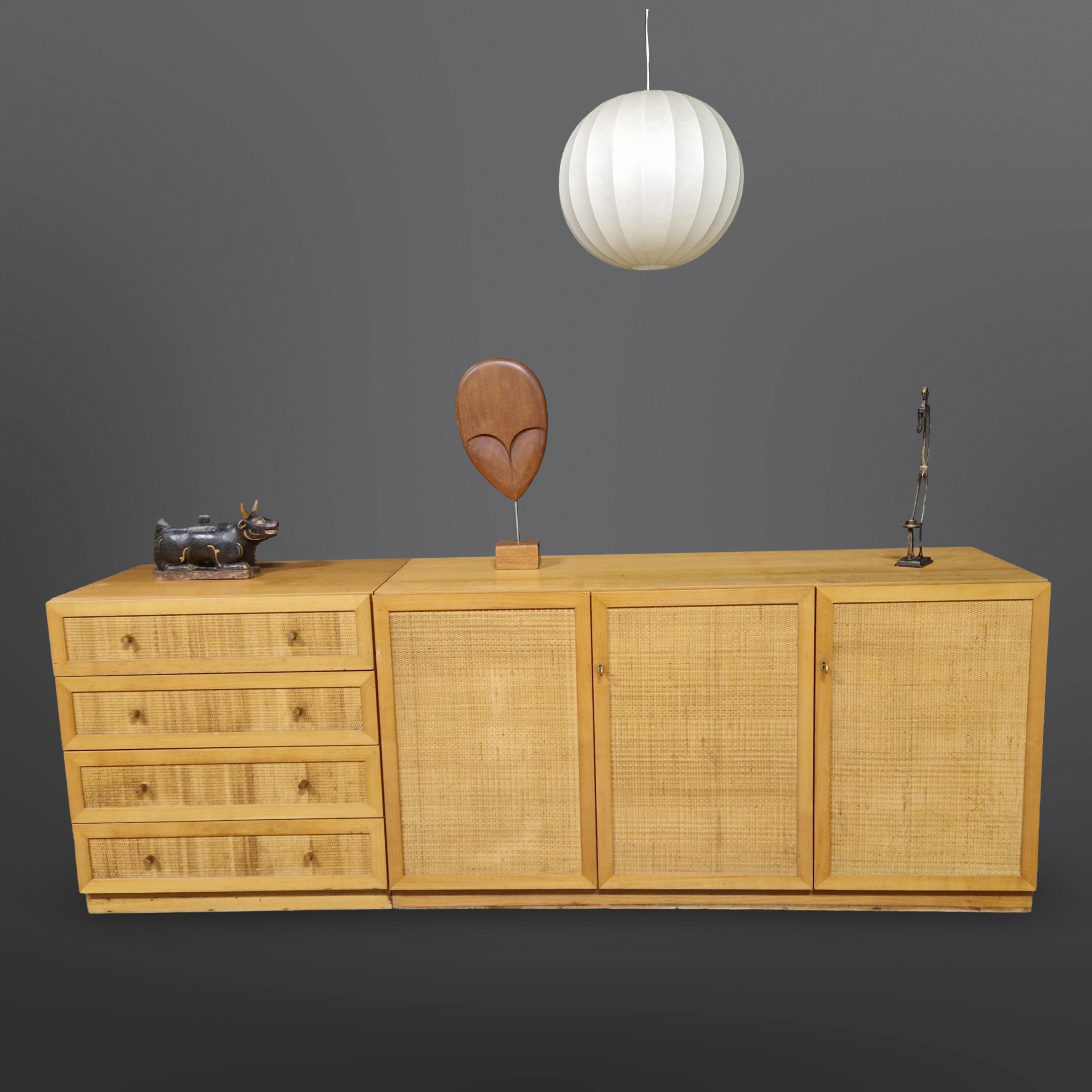 Mid century wood and rattan sideboard, Germany 1966 5