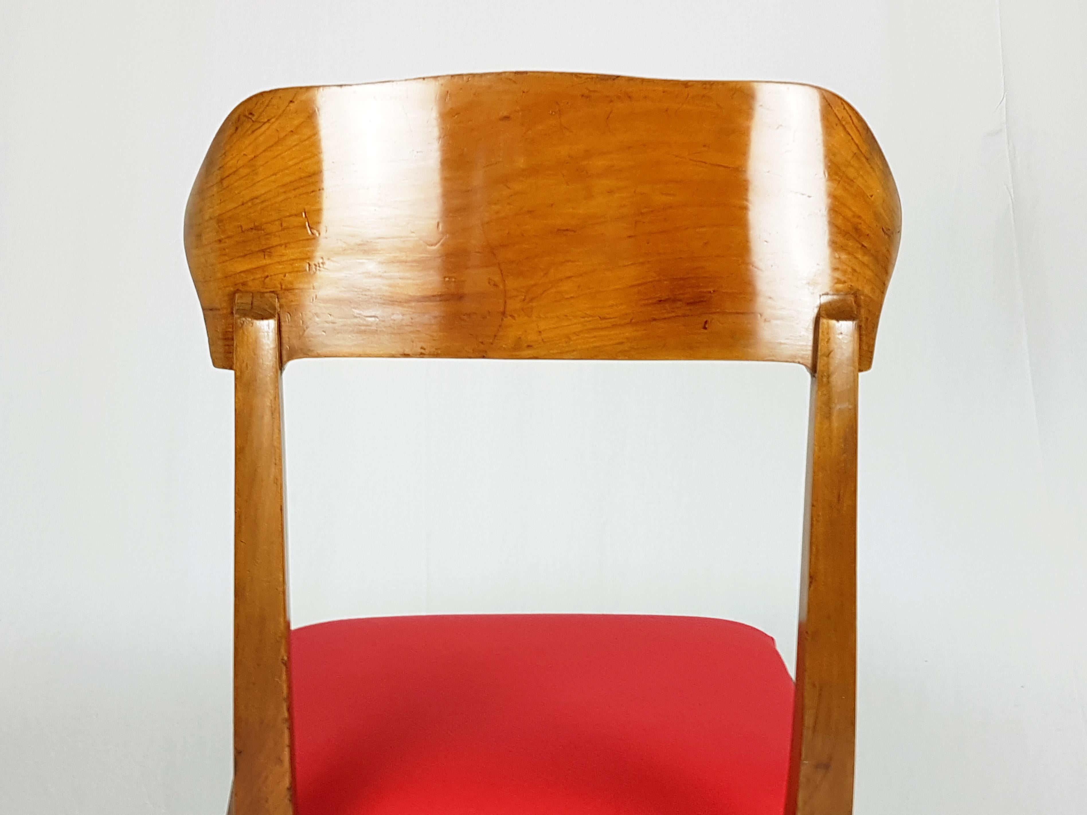 Midcentury Wood and Red Fabric Side Chairs from Fratelli Barni Mobili d'Arte For Sale 4