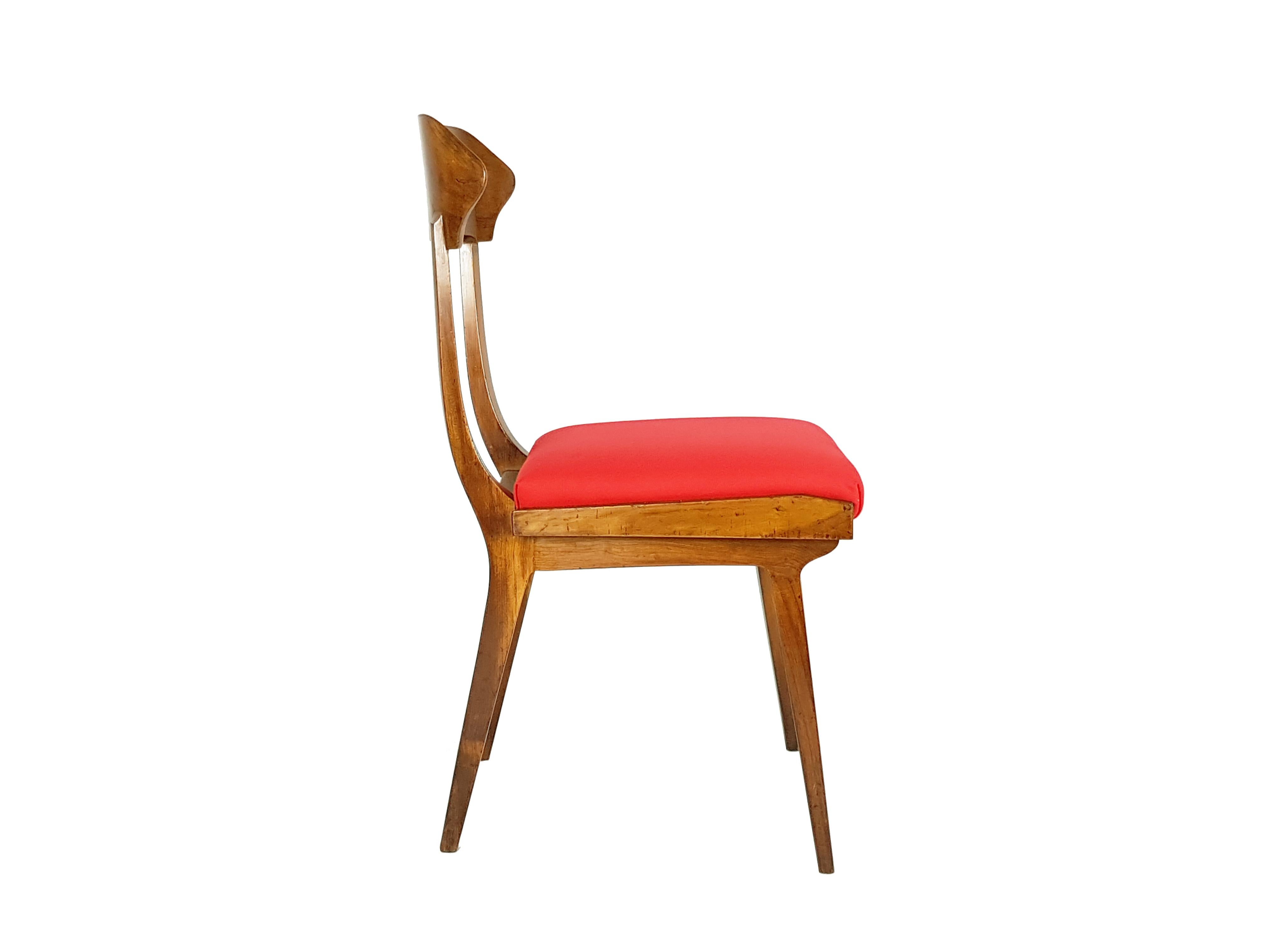 Midcentury Wood and Red Fabric Side Chairs from Fratelli Barni Mobili d'Arte For Sale 5