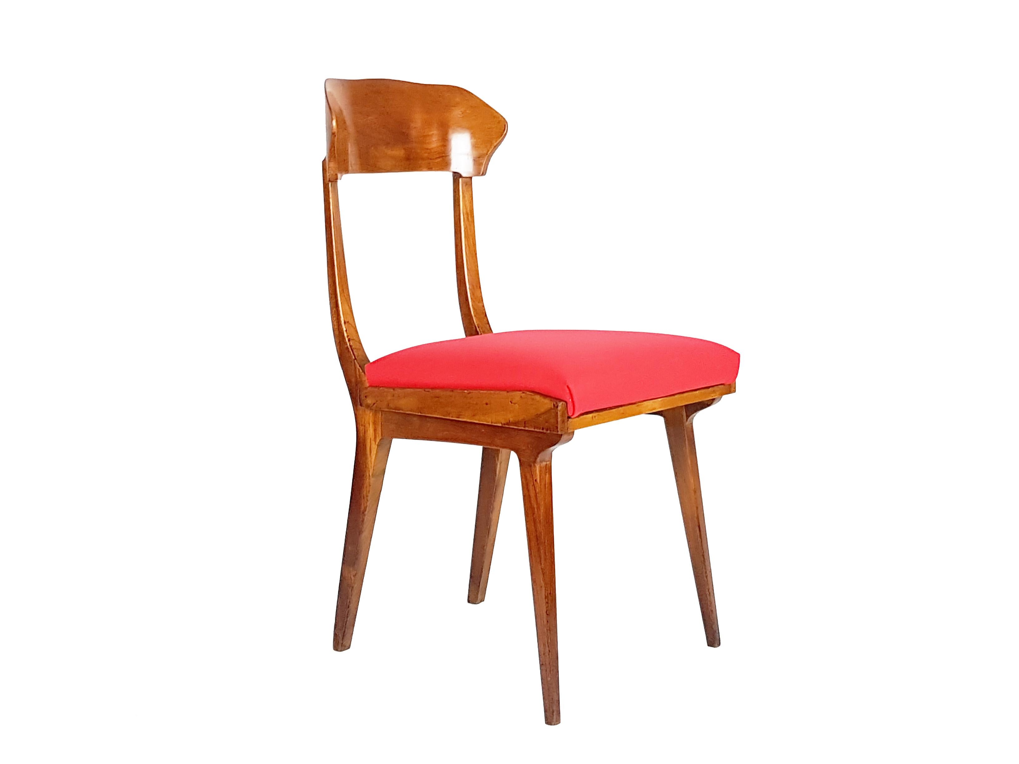 Midcentury Wood and Red Fabric Side Chairs from Fratelli Barni Mobili d'Arte For Sale 6