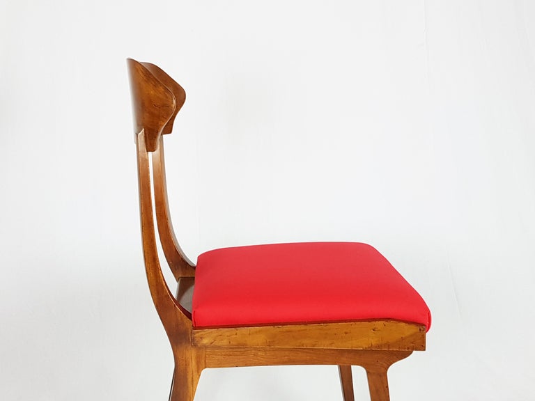 Midcentury Wood and Red Fabric Side Chairs from Fratelli Barni Mobili d