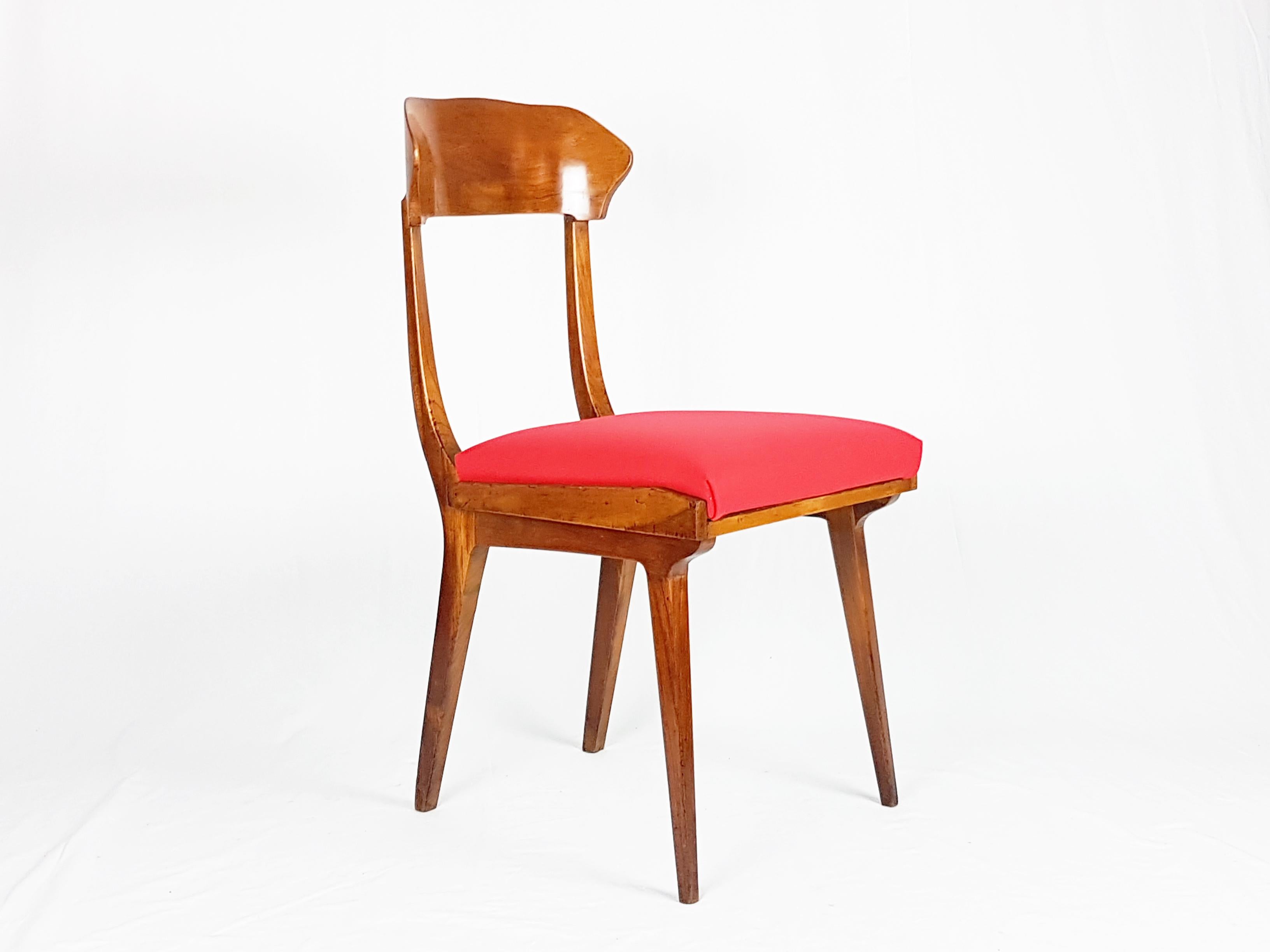 Mid-Century Modern Midcentury Wood and Red Fabric Side Chairs from Fratelli Barni Mobili d'Arte For Sale