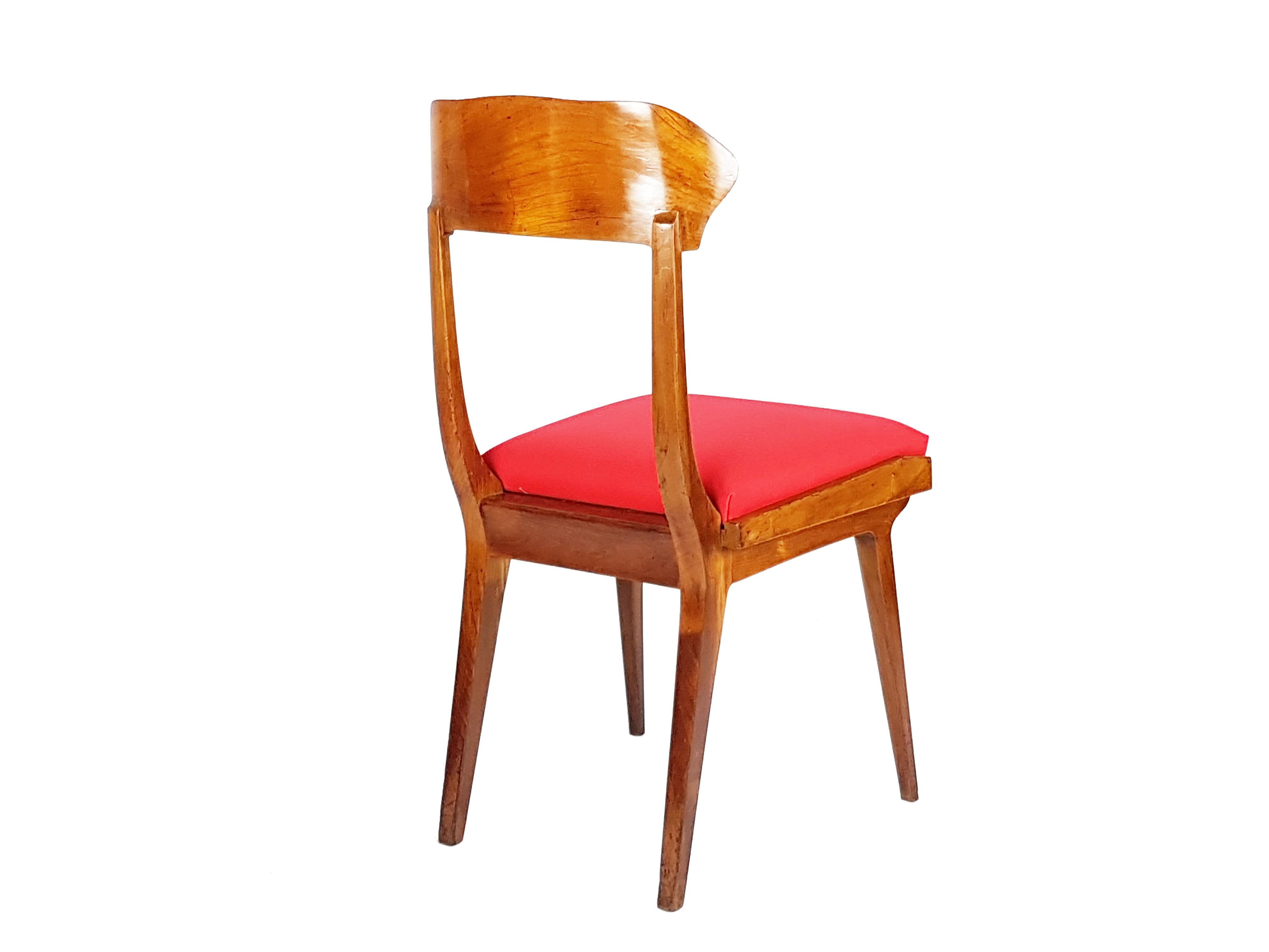 Italian Midcentury Wood and Red Fabric Side Chairs from Fratelli Barni Mobili d'Arte For Sale