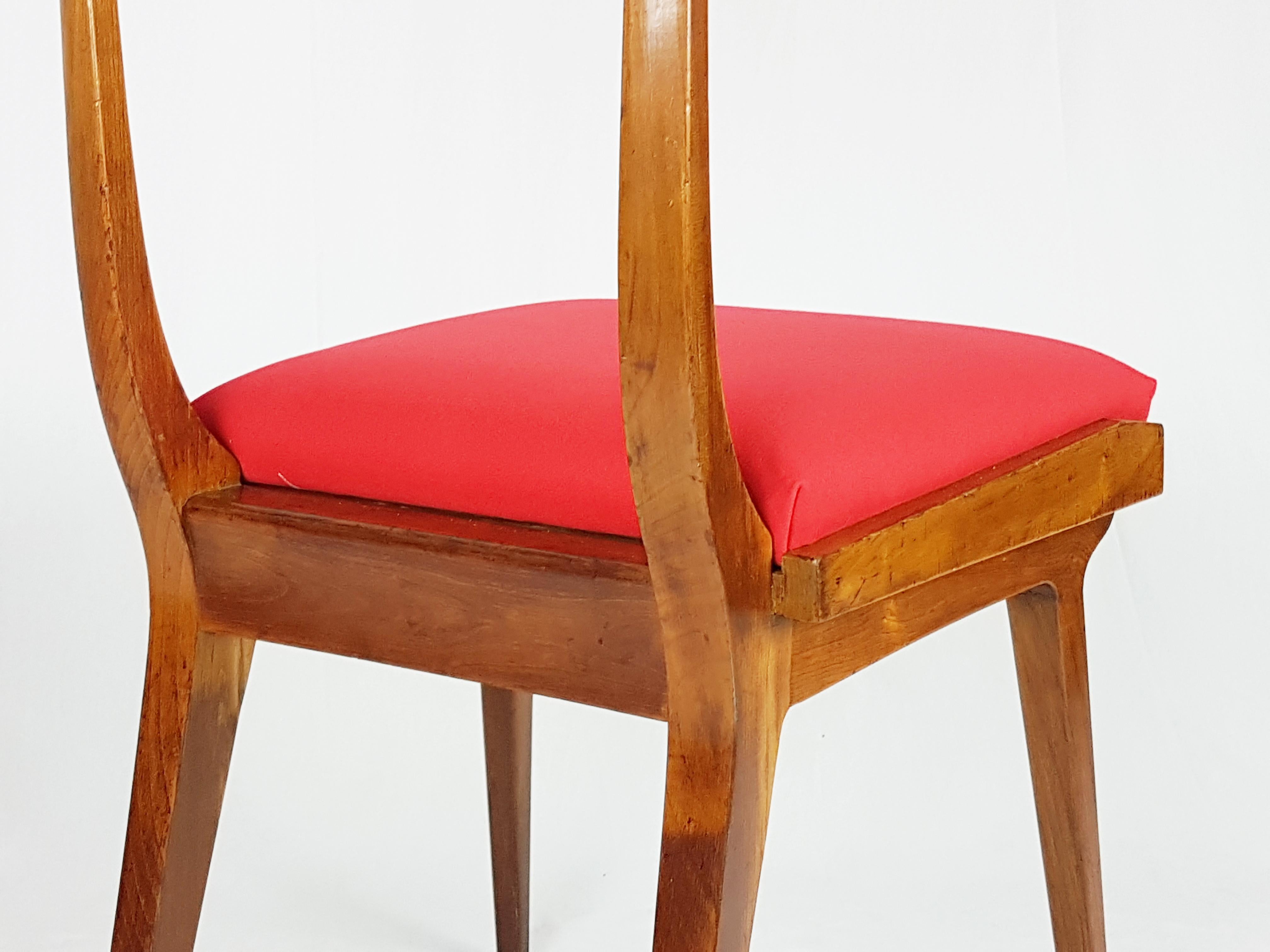 Mid-20th Century Midcentury Wood and Red Fabric Side Chairs from Fratelli Barni Mobili d'Arte For Sale