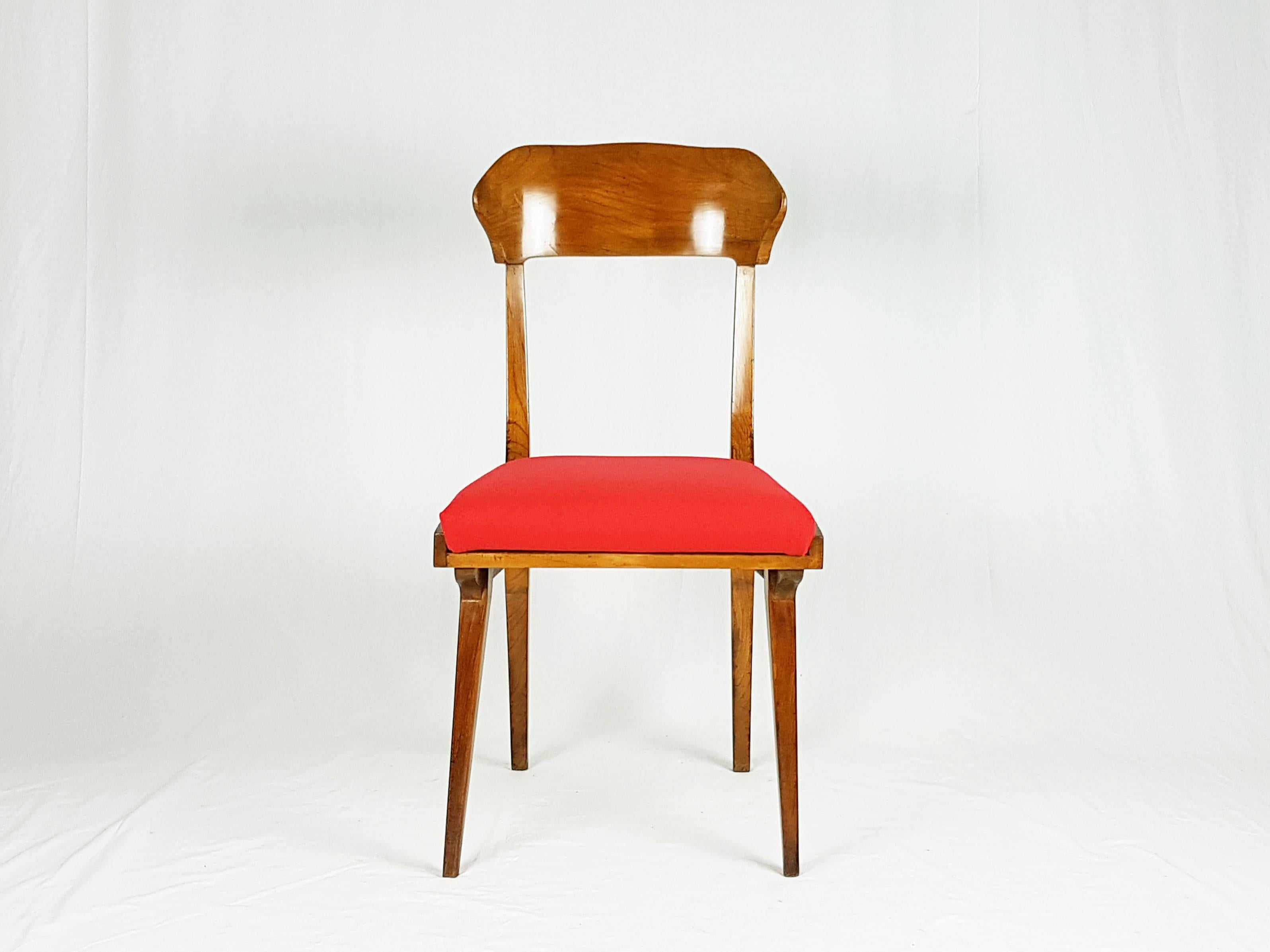 Midcentury Wood and Red Fabric Side Chairs from Fratelli Barni Mobili d'Arte For Sale 1