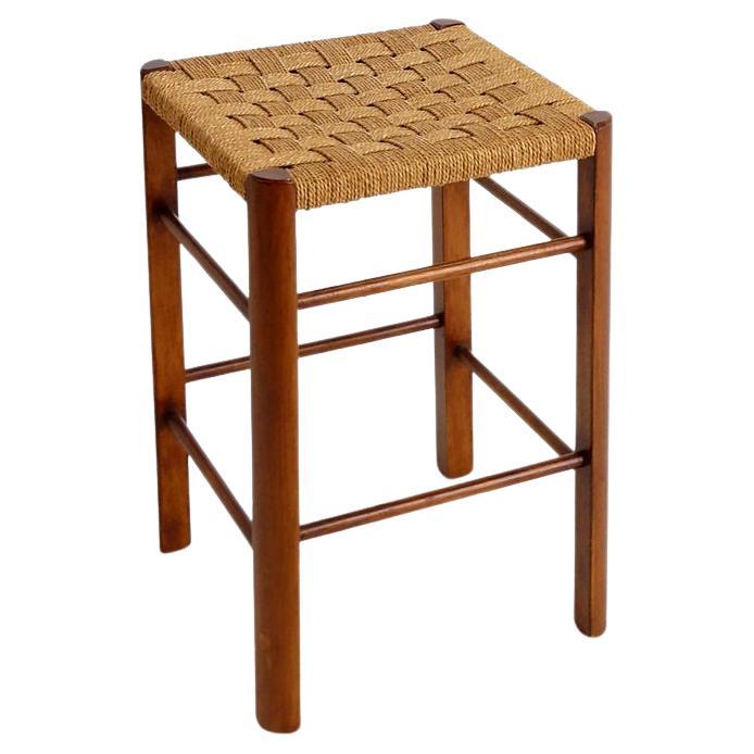 Mid-Century Wood and Rope Stool, 1960s