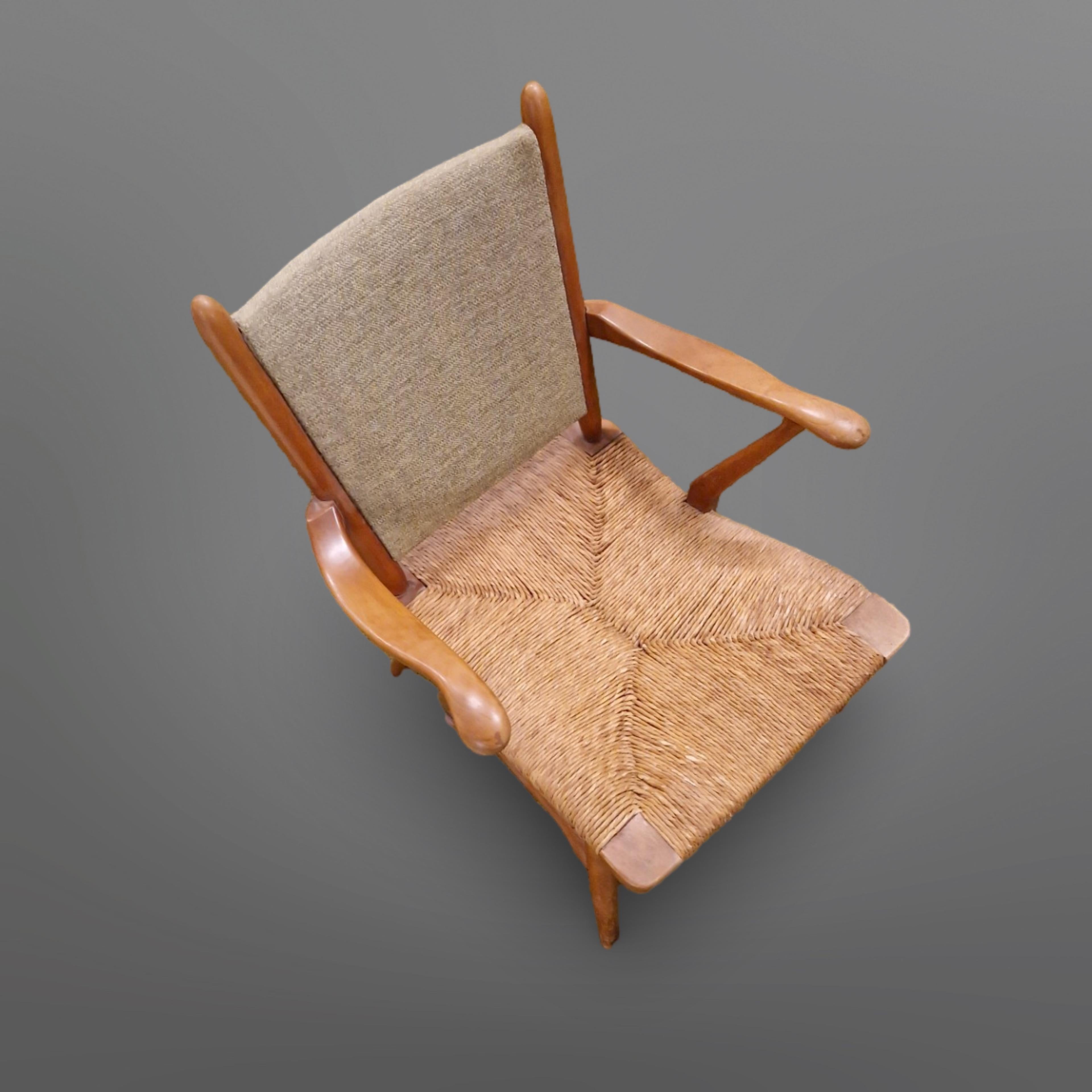 Dutch Mid century wood and rush lounge chair by de Ster Gelderland, Netherlands 1950s