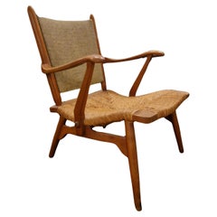 Mid century wood and rush lounge chair by de Ster Gelderland, Netherlands 1950s