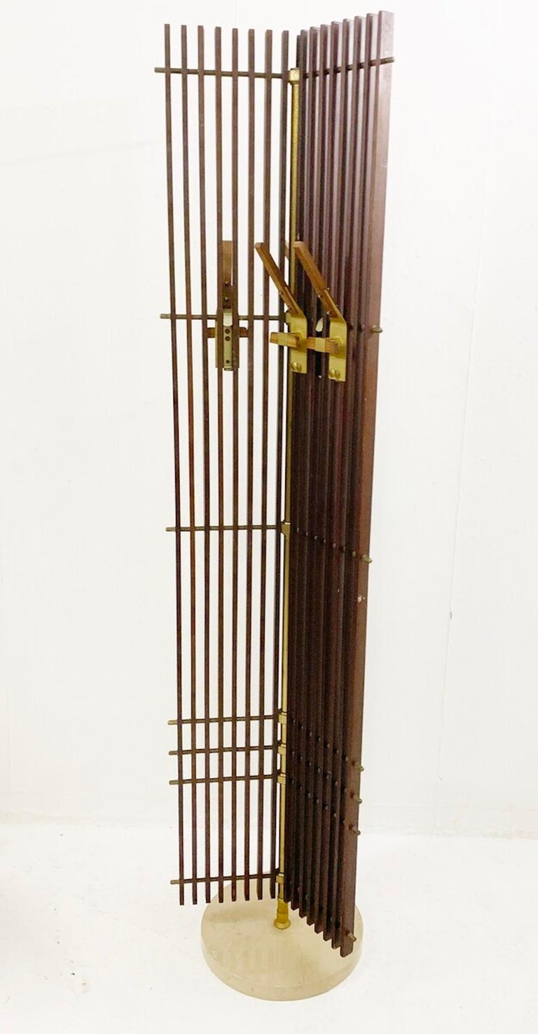 Mid-Century Wood and Travertine Feet Swivel Slatted Modulable Coat Rack ...
