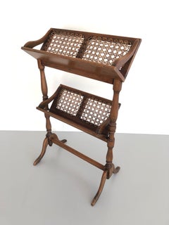 Mid-century Wood and Wicker 2-layer Magazine/Newspaper Stand, 1950s, Germany