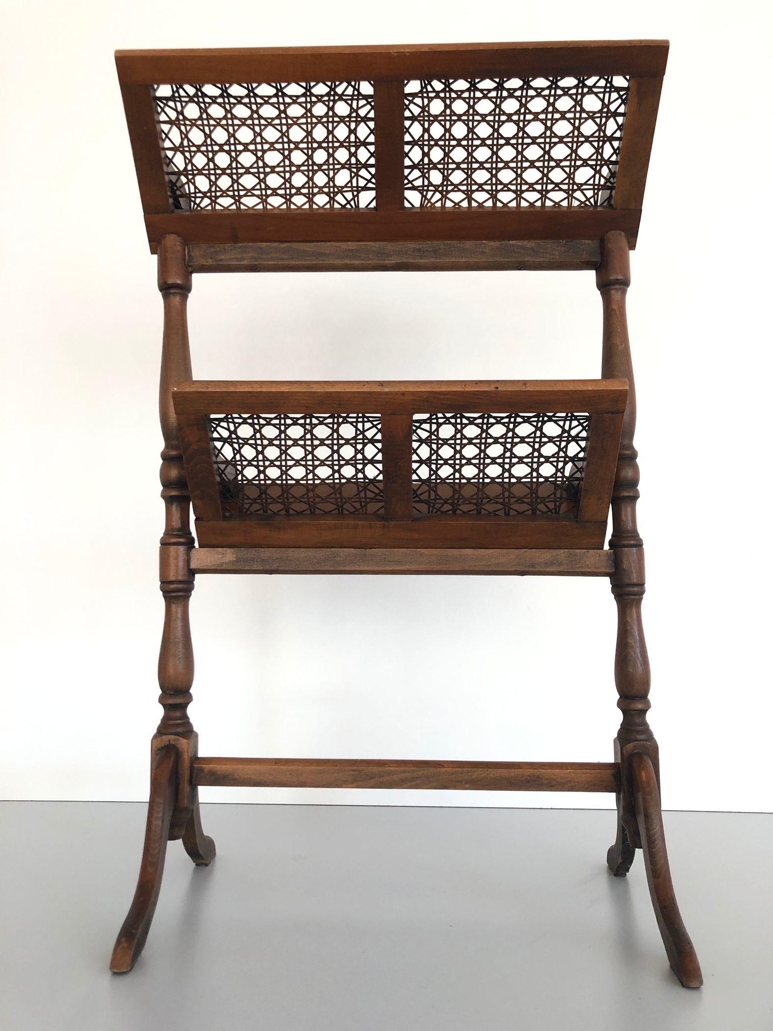 Mid-century Wood and Wicker 2-layer Magazine/Newspaper Stand, 1950s, Germany For Sale 3