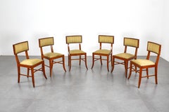 Ensemble de 6 chaises italiennes du milieu du siècle en Wood Wood et tissu Yallow, 1960s