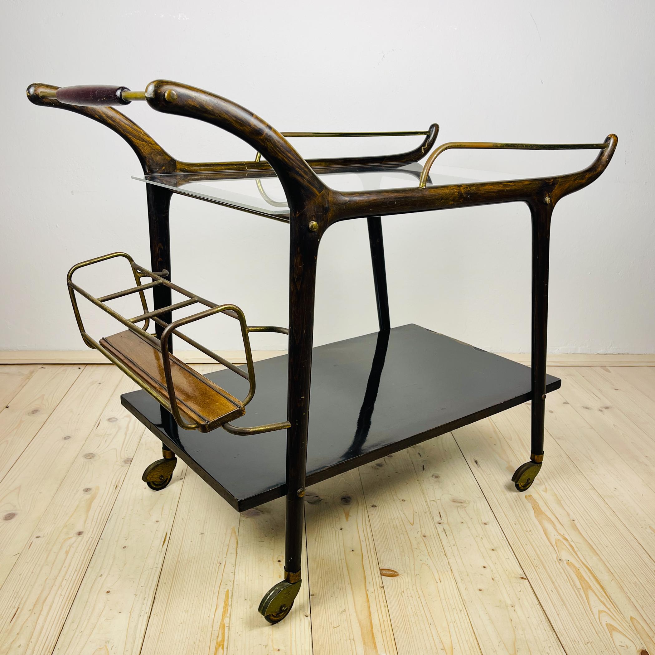 Mid-Century Modern Chariot de bar en bois du milieu du siècle, Italie, années 1950 en vente