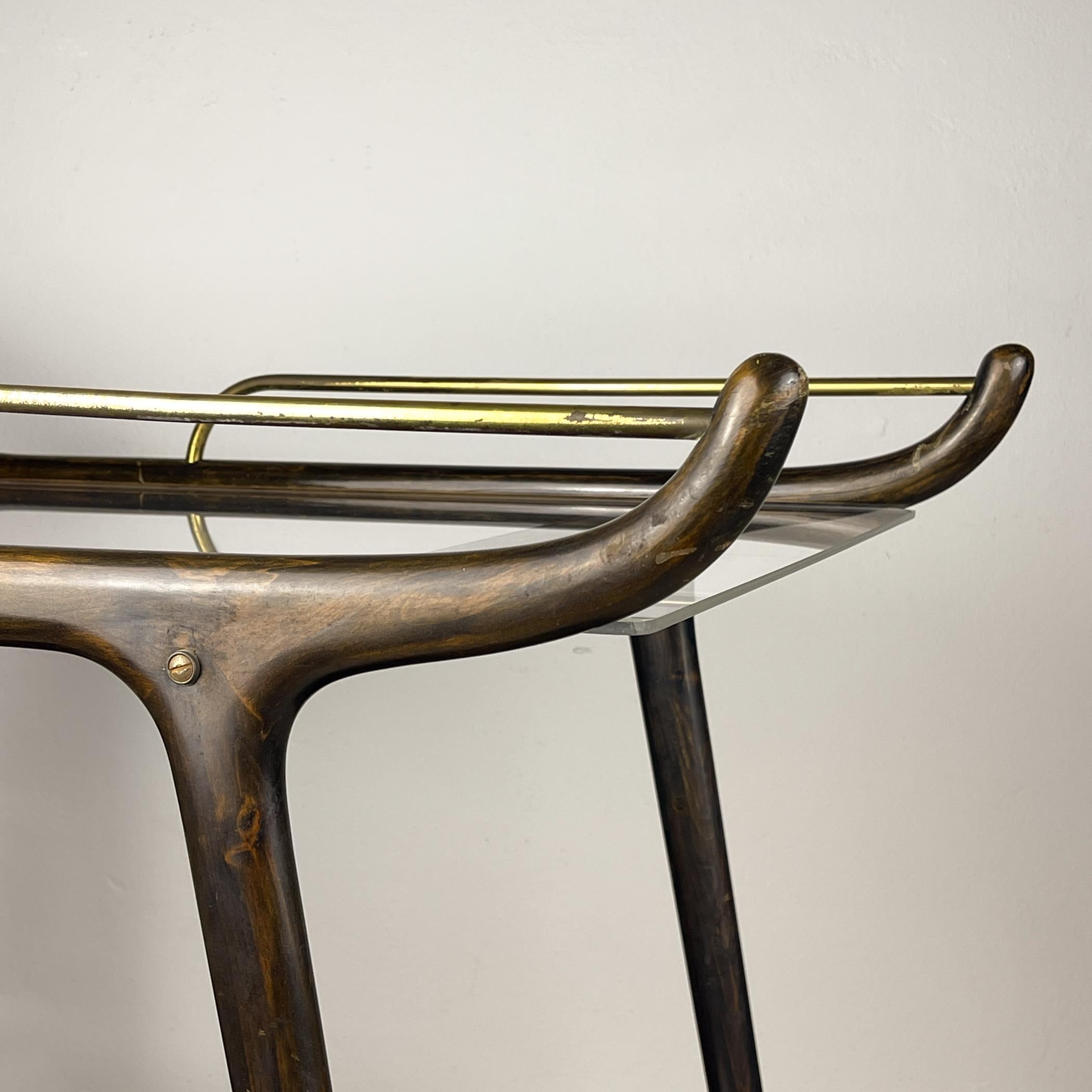 Chariot de bar en bois du milieu du siècle, Italie, années 1950 en vente 2