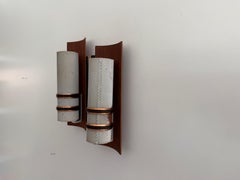 Mid-century Wood Base Metal and Copper Single Wall Lamp, 1960s, Germany
