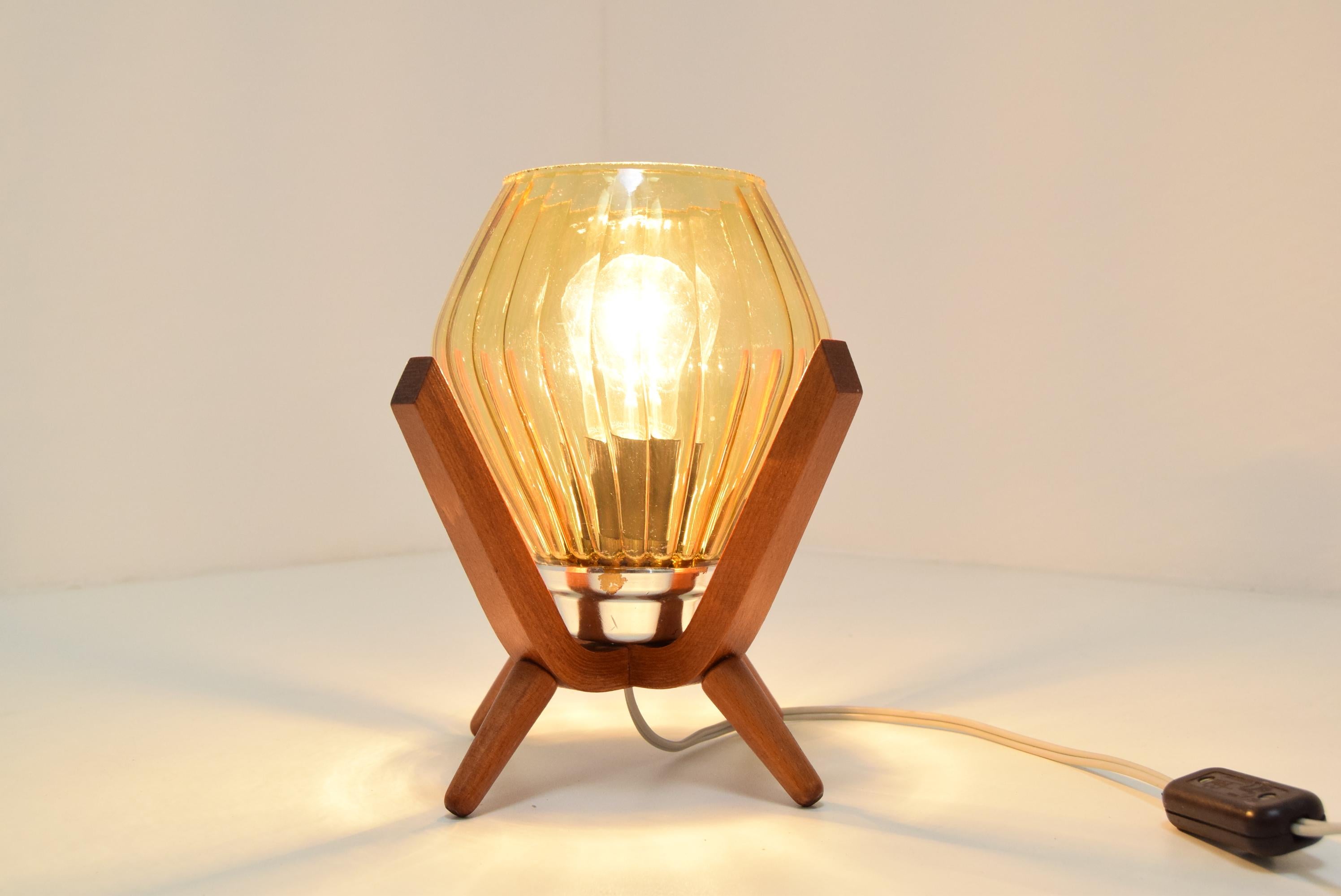 Czech Midcentury Wood Bedside Table Lamp, 1960s