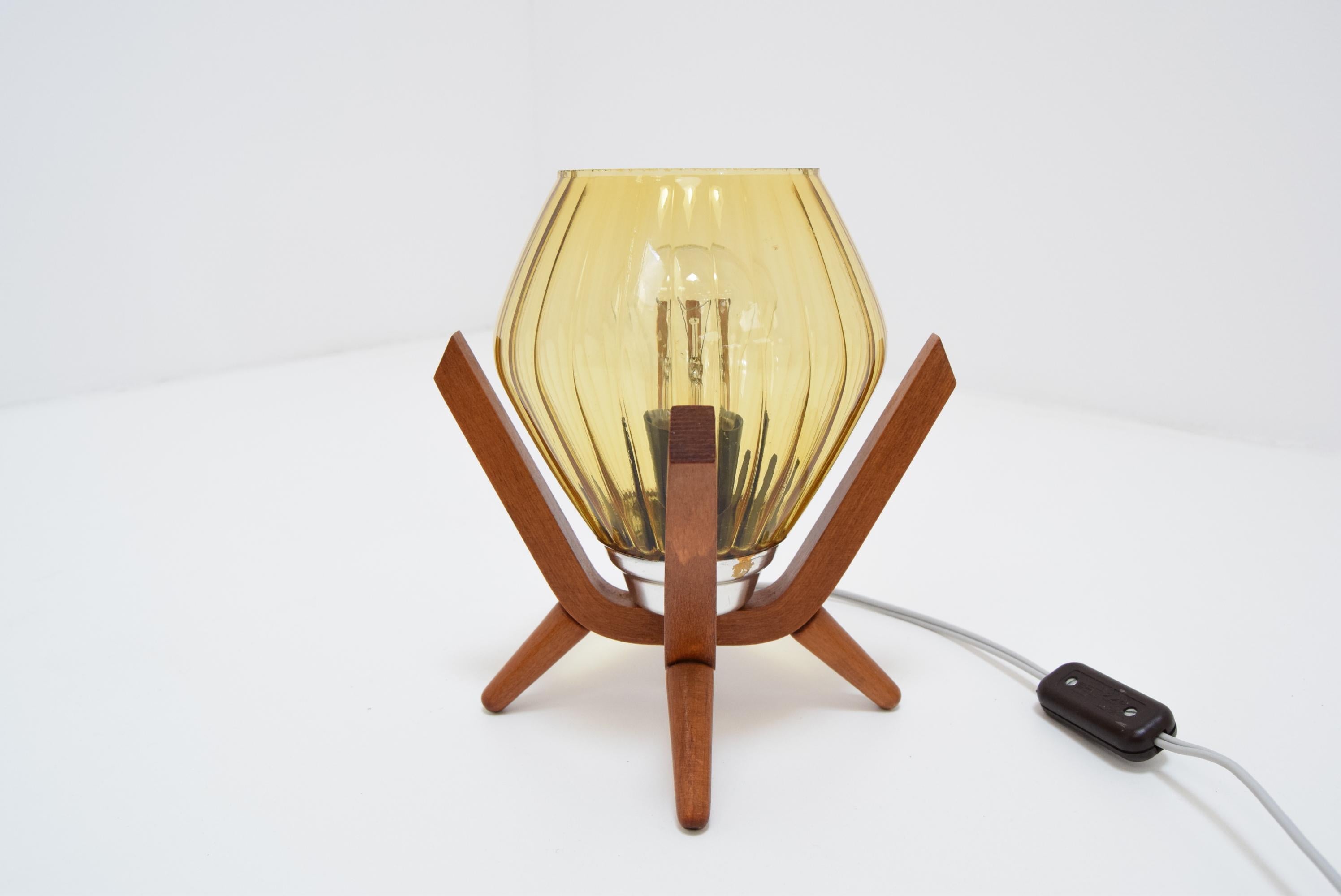 Midcentury Wood Bedside Table Lamp, 1960s In Good Condition In Praha, CZ