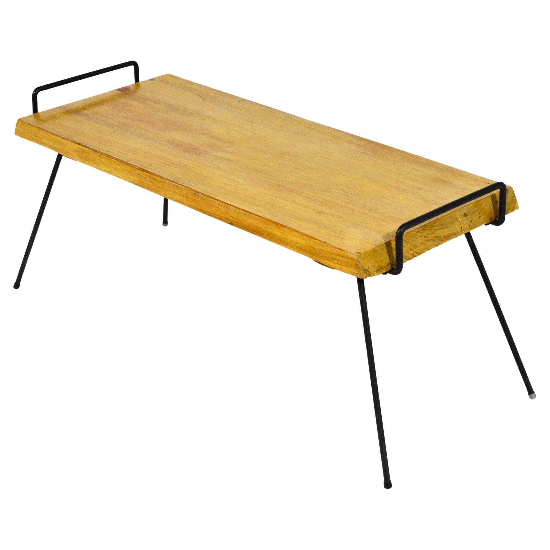 Mid-Century Wood Bench / Table with Iron Legs