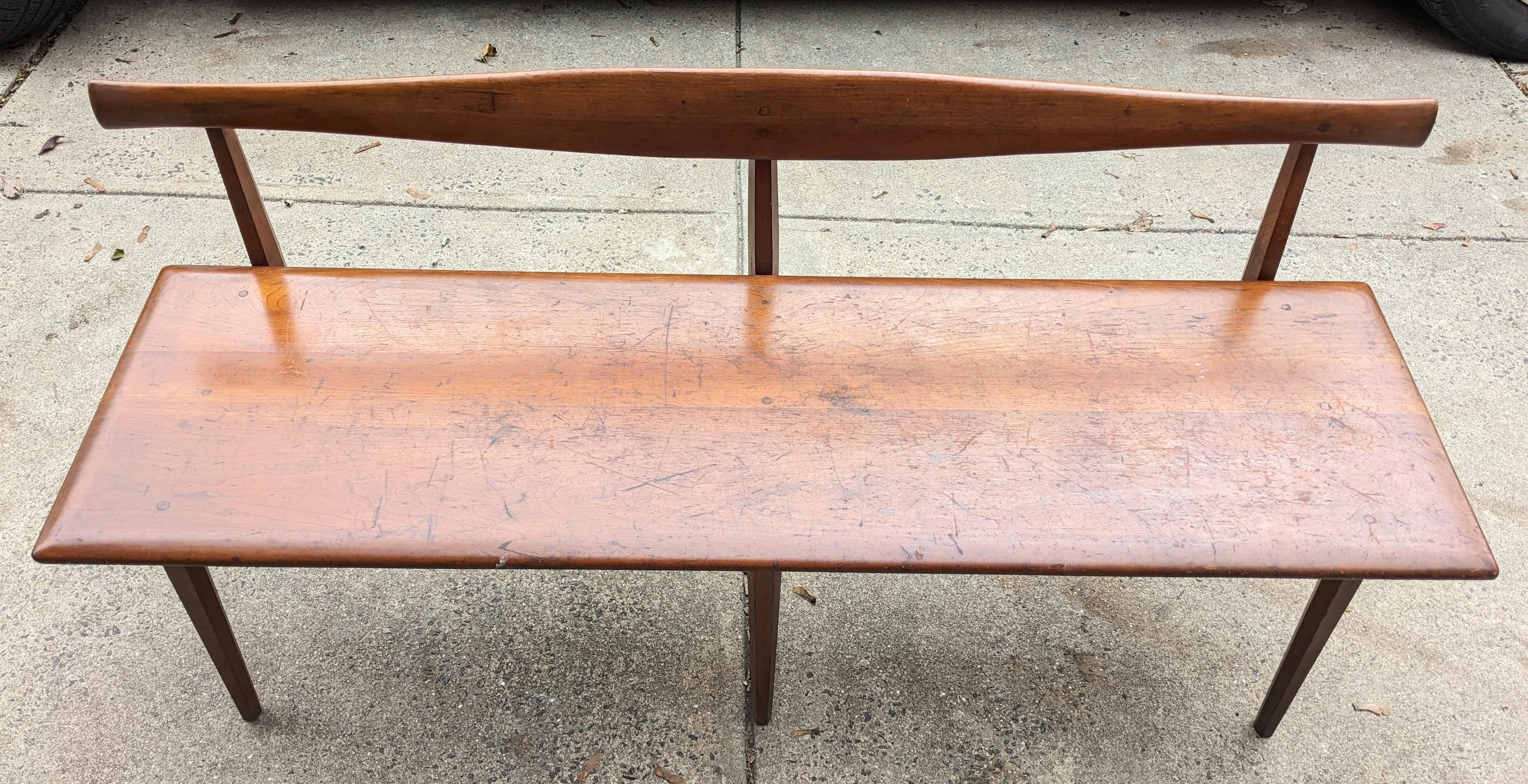 Carved Mid Century Wood Bench, Winchendon Furniture Co. For Sale