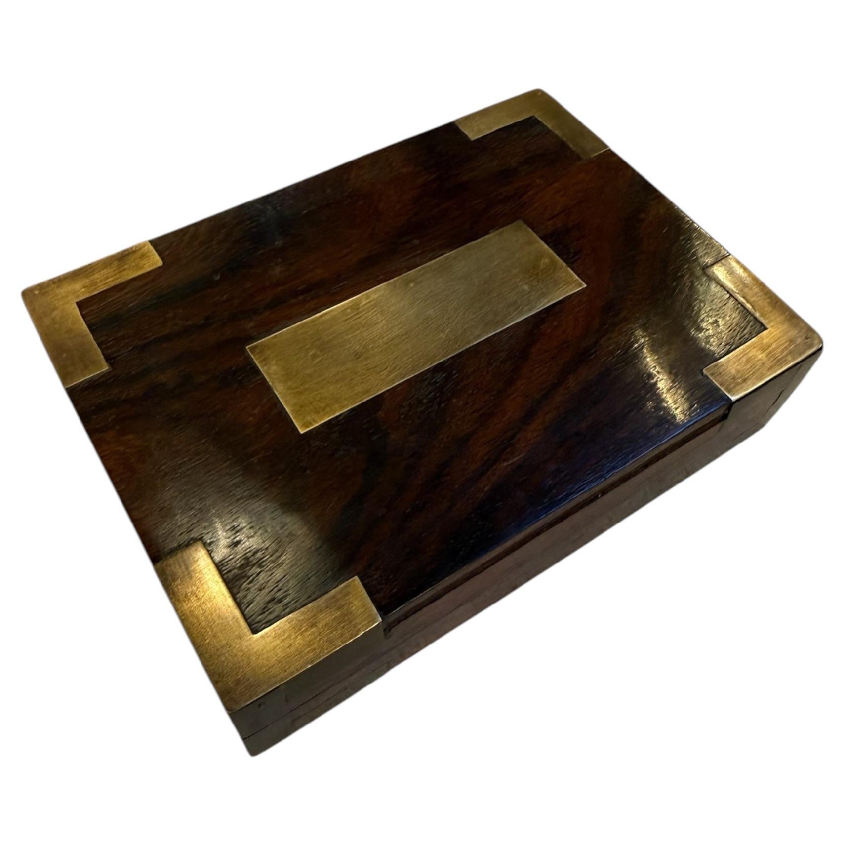 Mid-Century Wood Box with Brass Inlays, 1960s