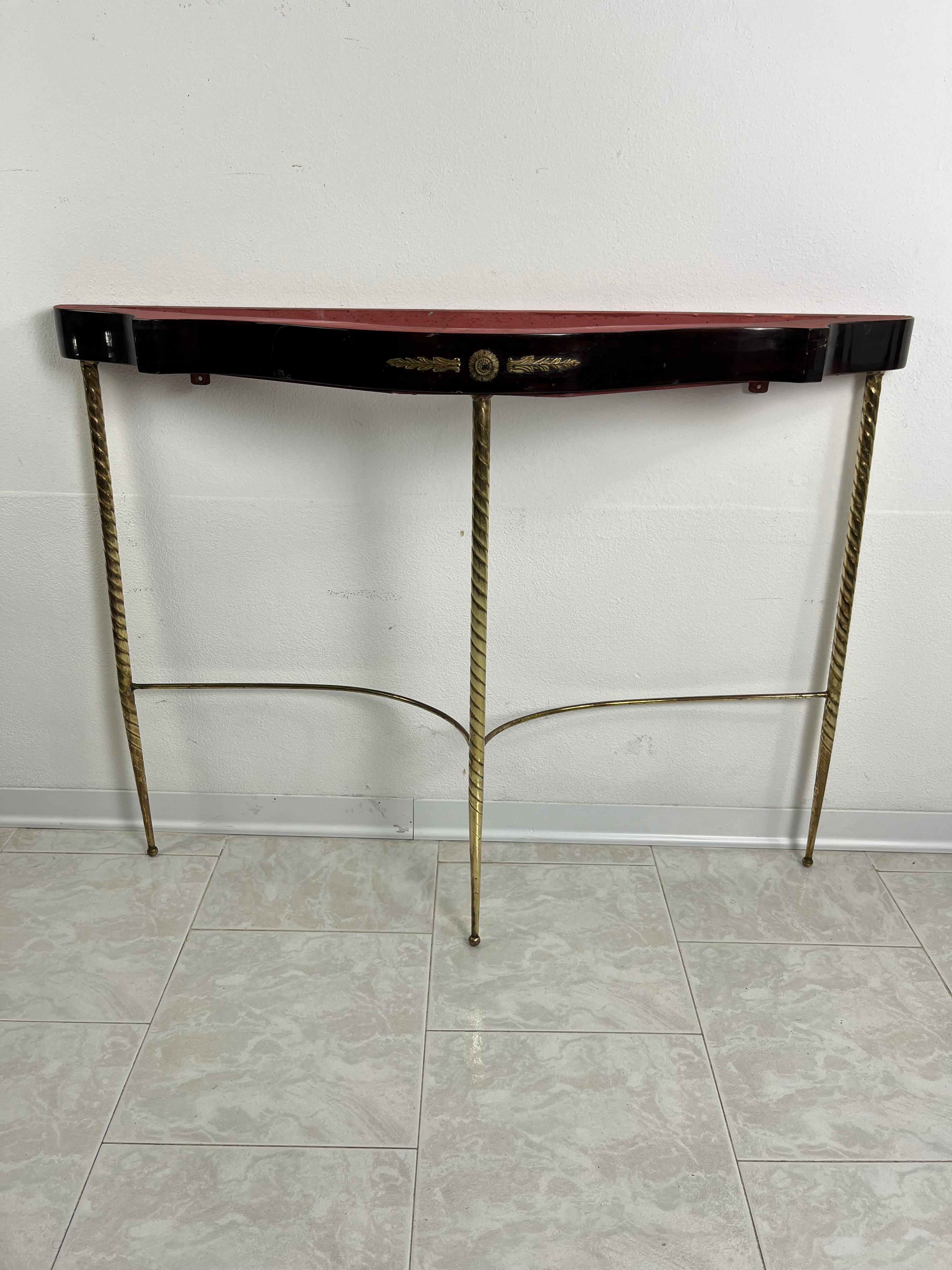 Mid-Century Wood Brass And Marble Top Console Attributed To Paolo Buffa 1950s For Sale 1