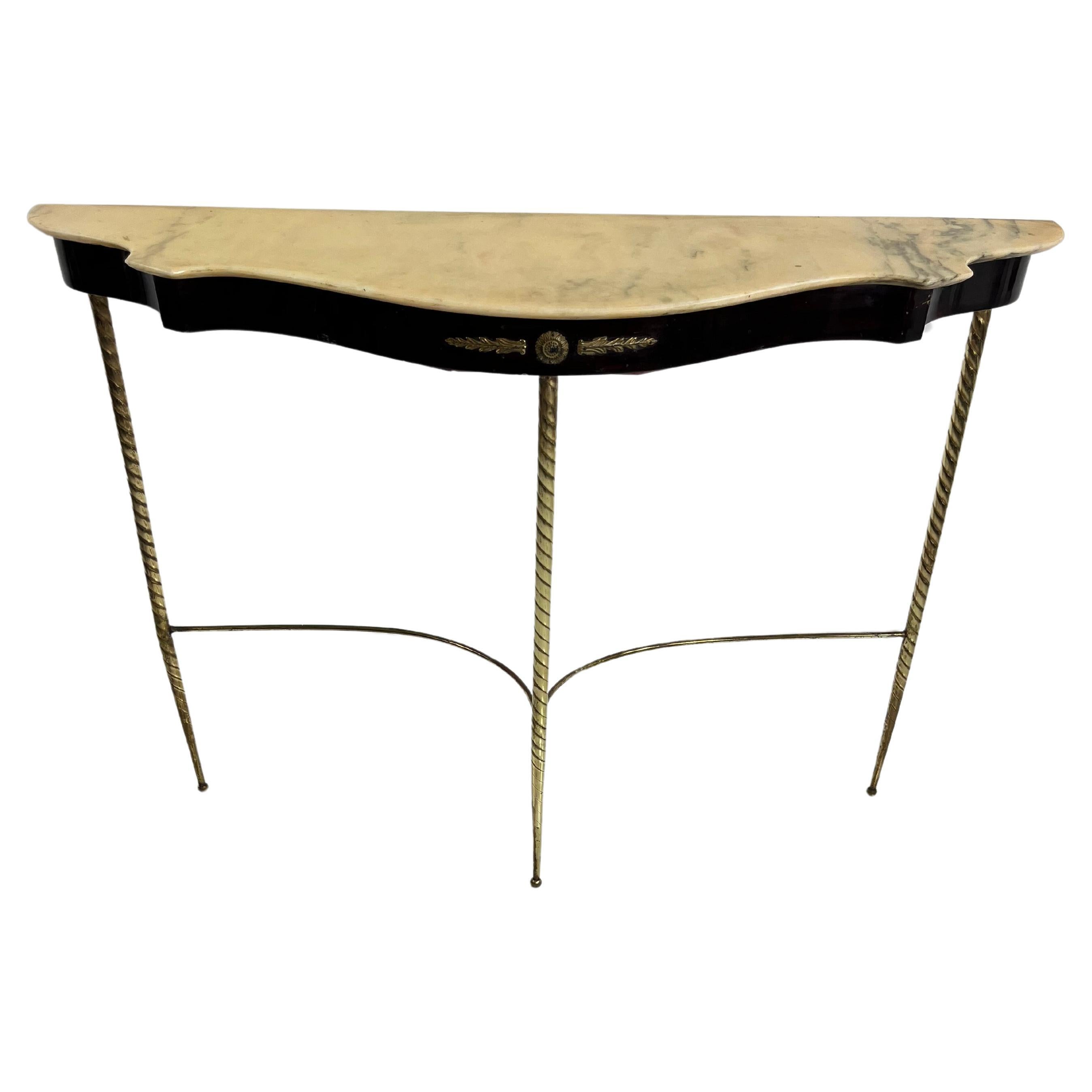 Mid-Century Wood Brass And Marble Top Console Attributed To Paolo Buffa 1950s For Sale