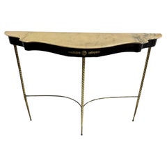 Vintage Mid-Century Wood Brass And Marble Top Console Attributed To Paolo Buffa 1950s