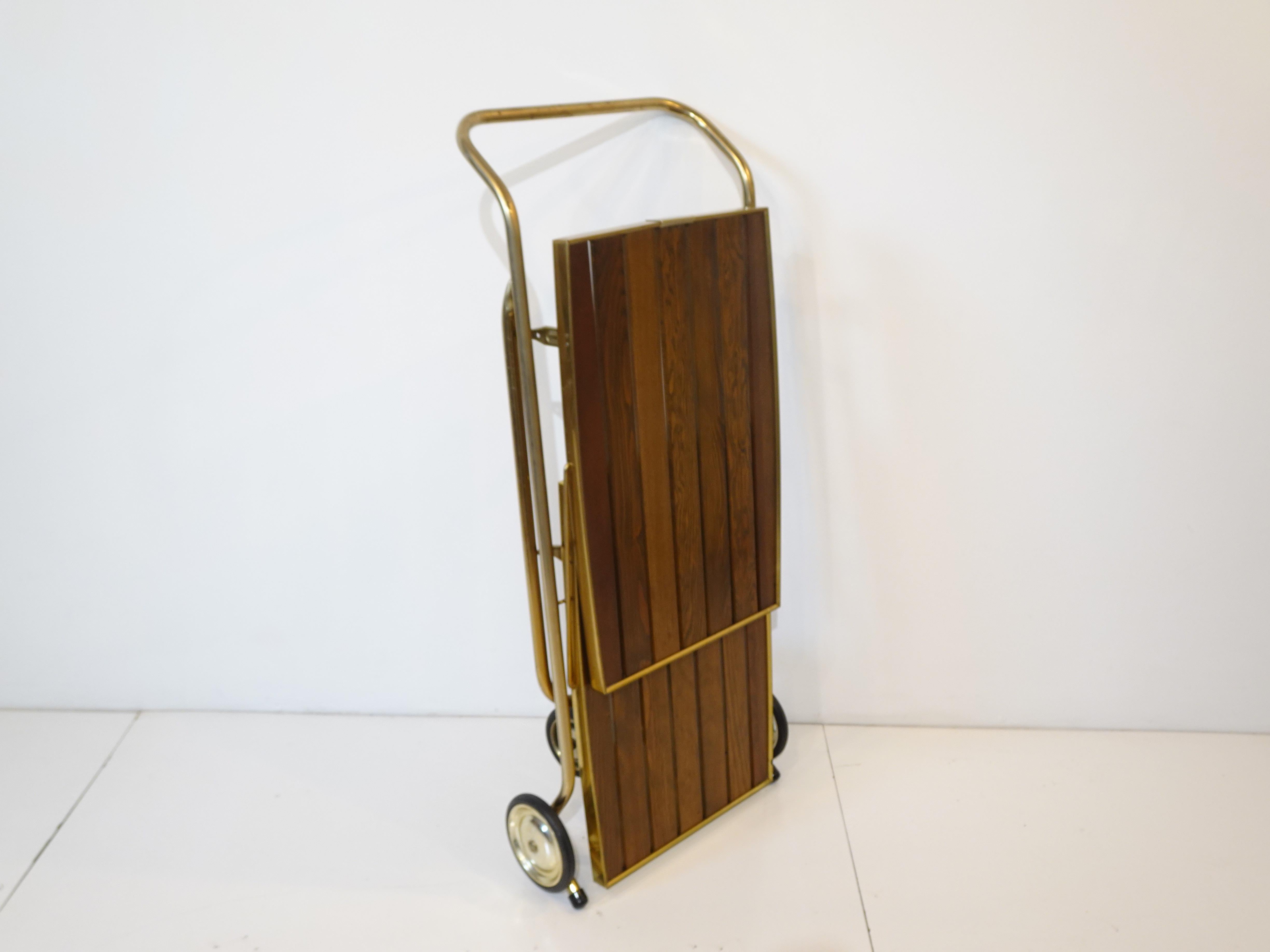 Mid Century Wood / Brass Folding Bar Cart Trolley 1