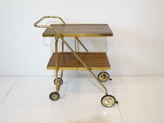 Mid Century Wood / Brass Folding Bar Cart Trolley