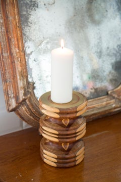 Midcentury Wood Brown Candlestick, France, 1960s