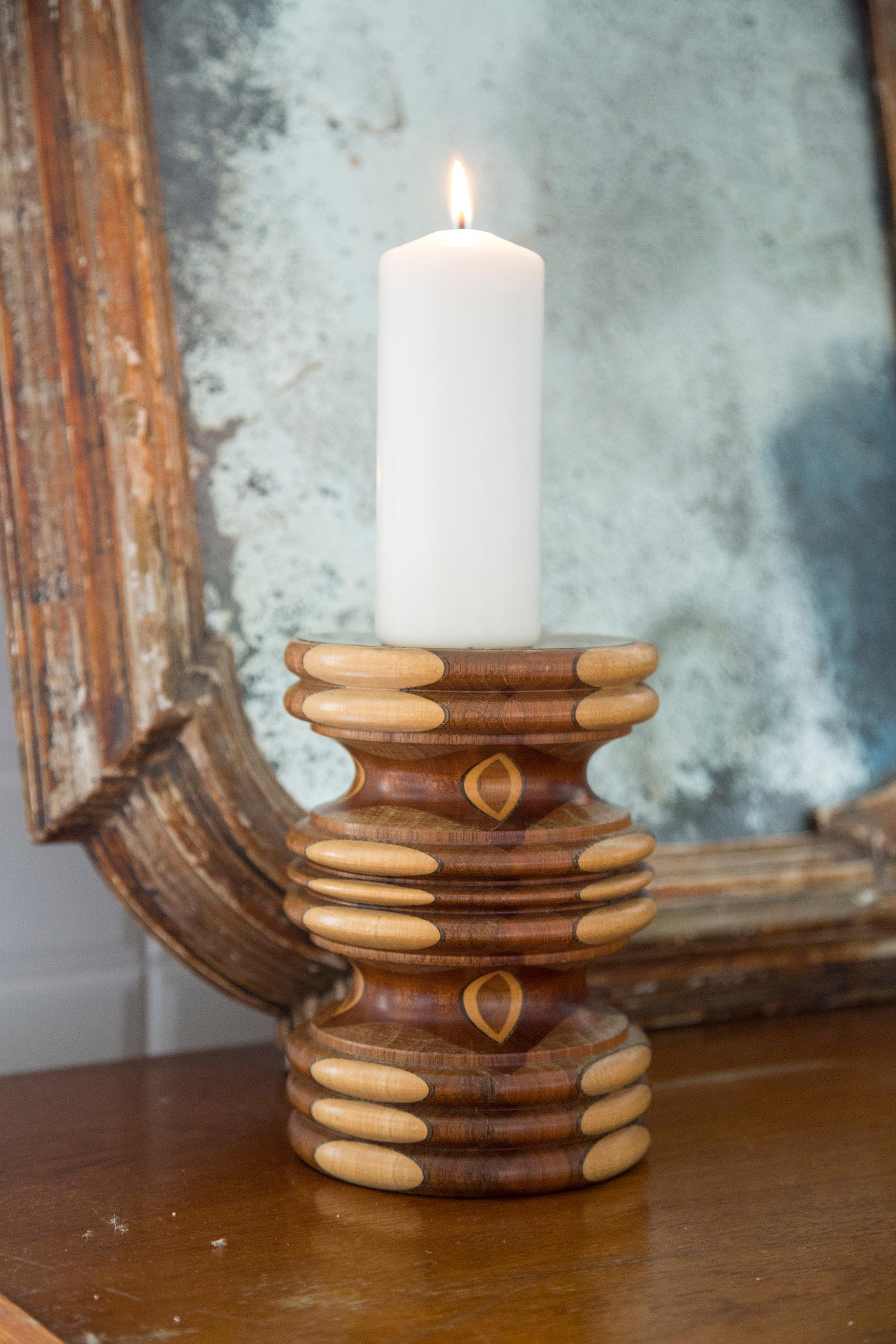 Mid-Century Modern Midcentury Wood Brown Candlestick, France, 1960s For Sale