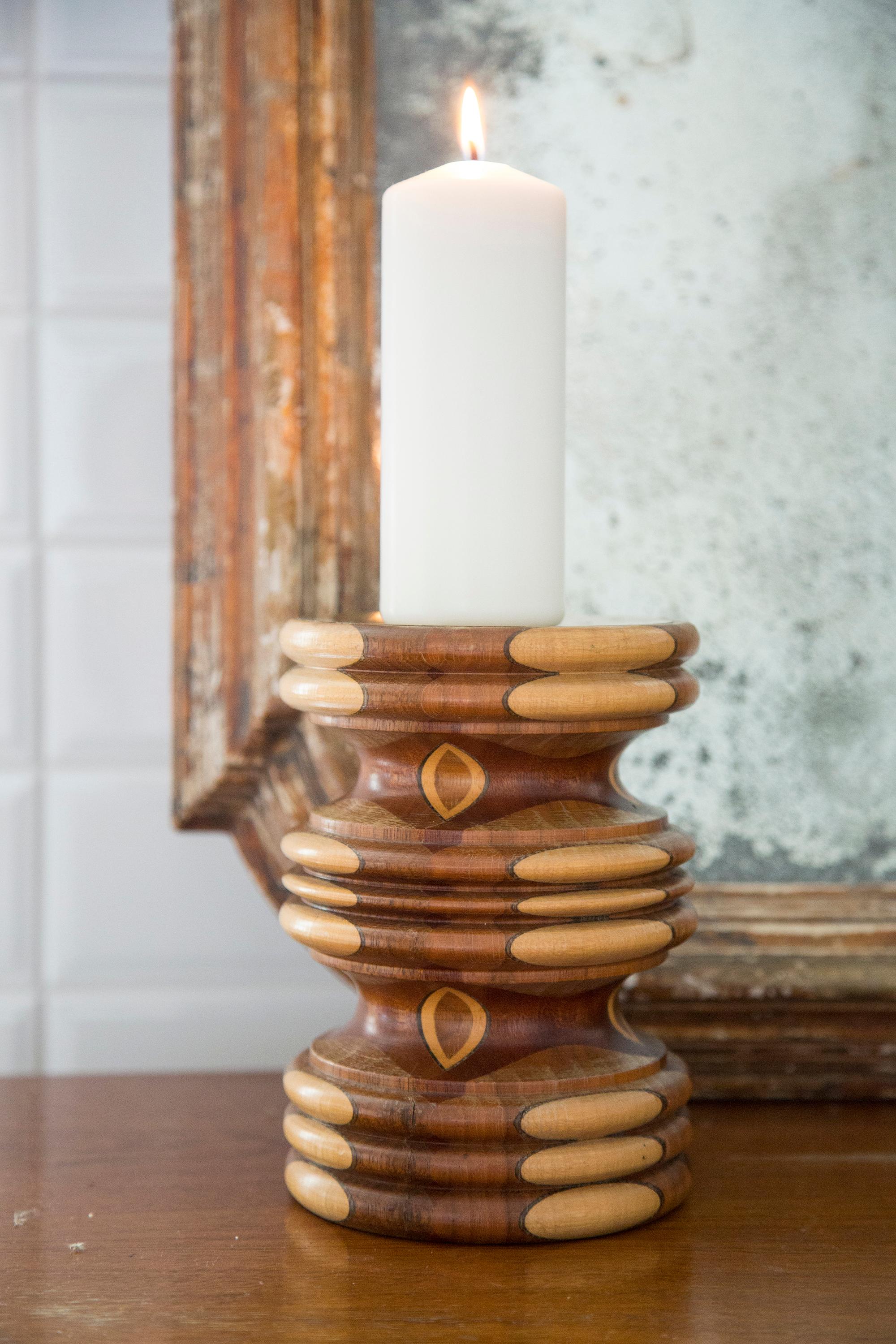 French Midcentury Wood Brown Candlestick, France, 1960s For Sale